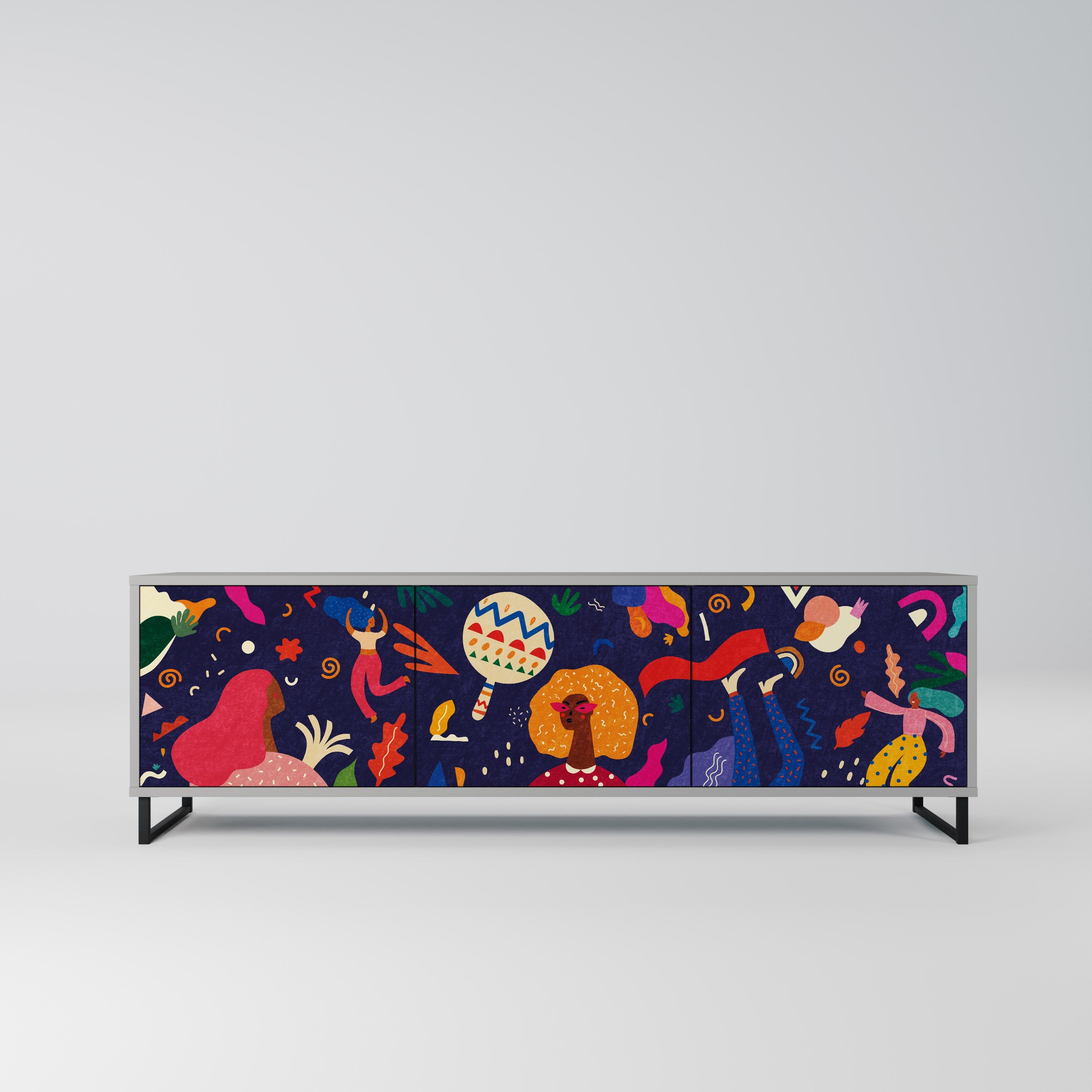 FESTIVE PLEASURES 3-Door TV Stand in Grey Finish