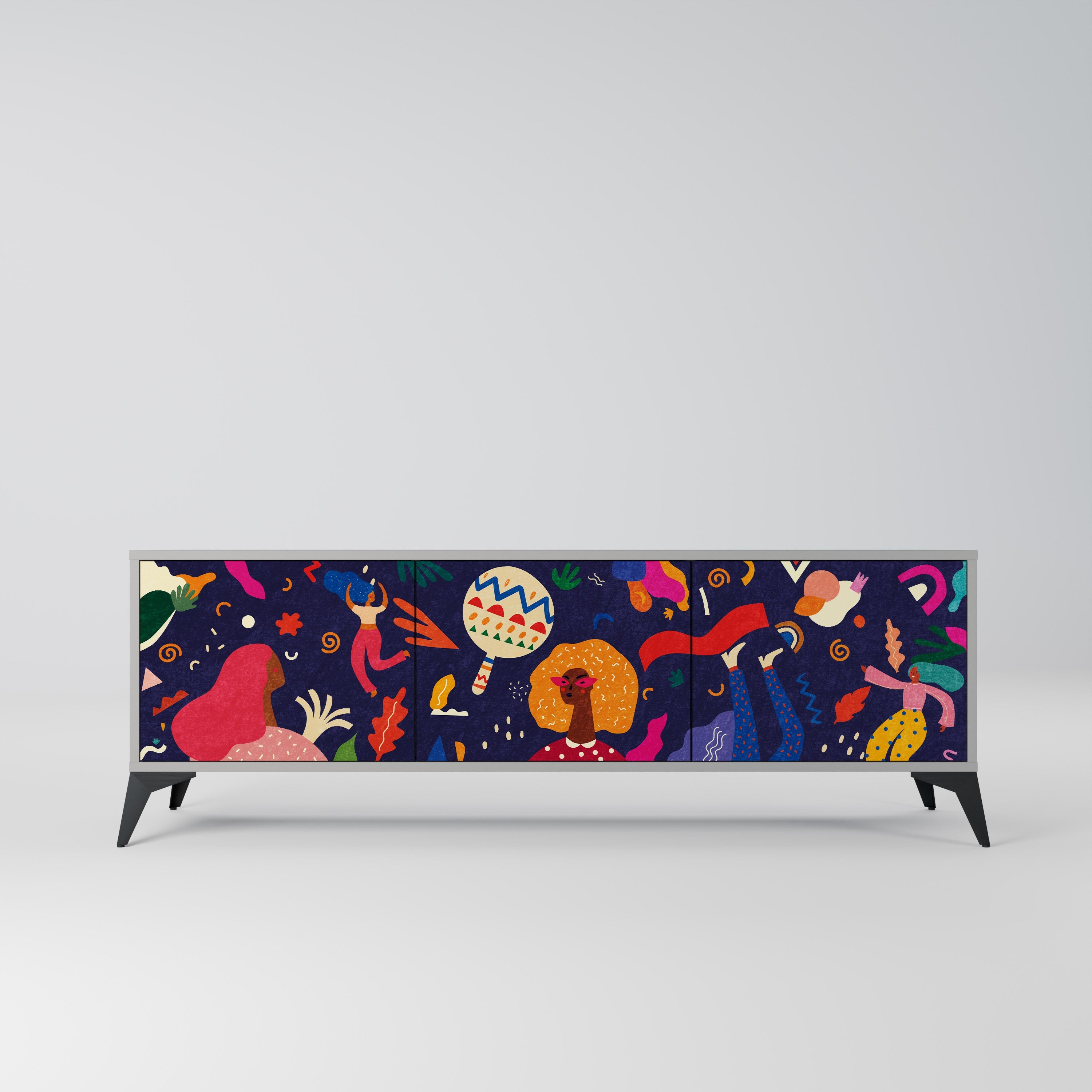 FESTIVE PLEASURES 3-Door TV Stand in Grey Finish