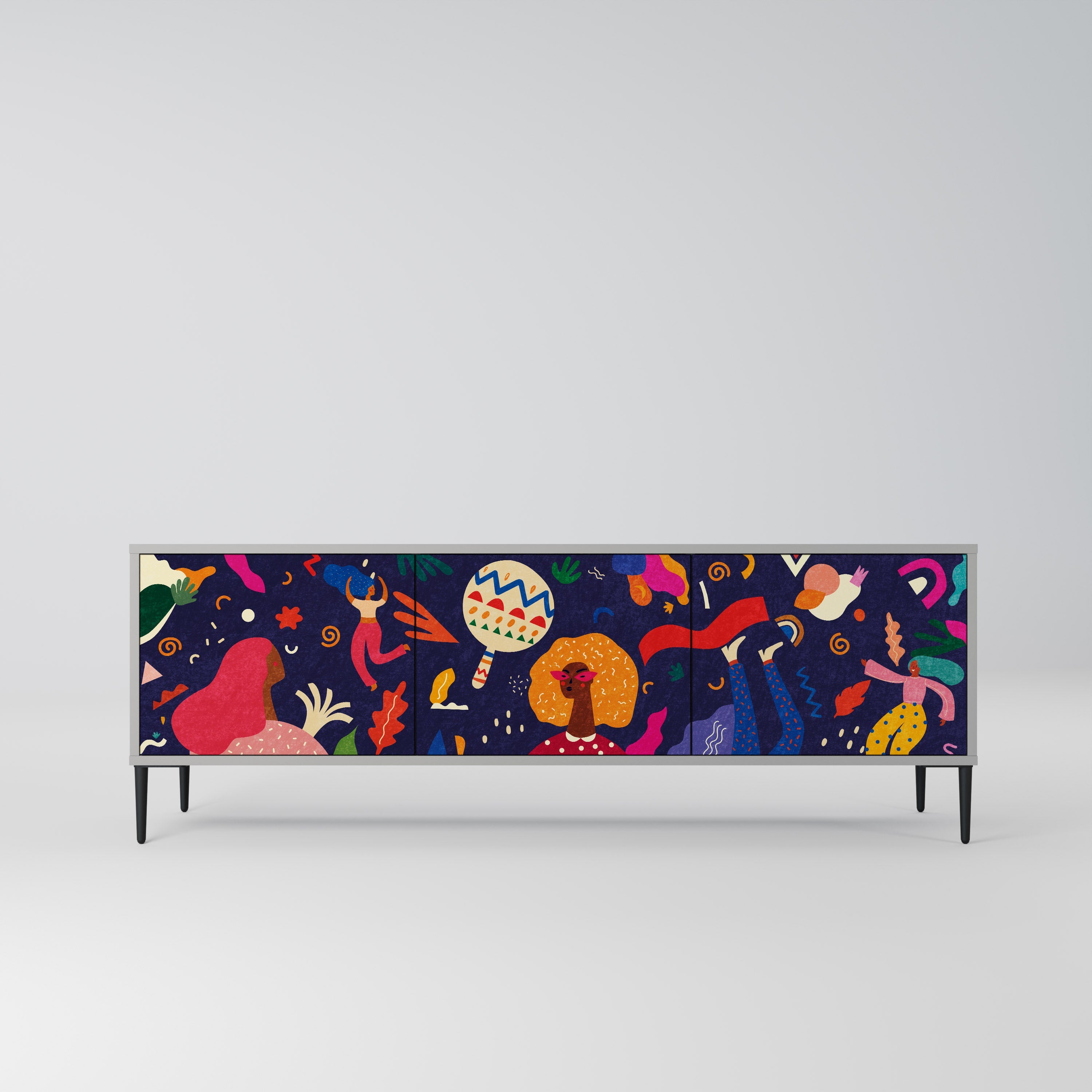 FESTIVE PLEASURES 3-Door TV Stand in Grey Finish