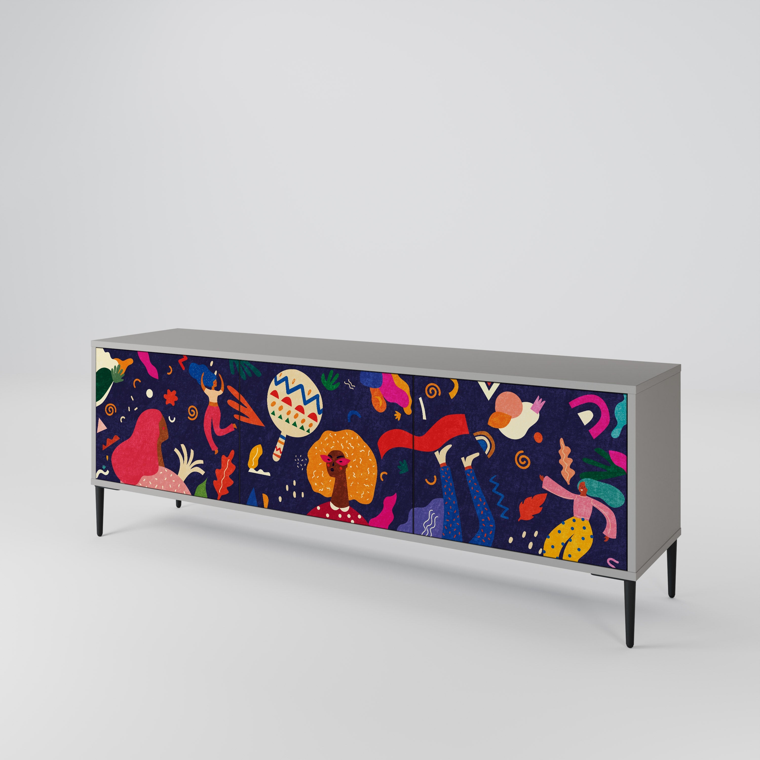 FESTIVE PLEASURES 3-Door TV Stand in Grey Finish