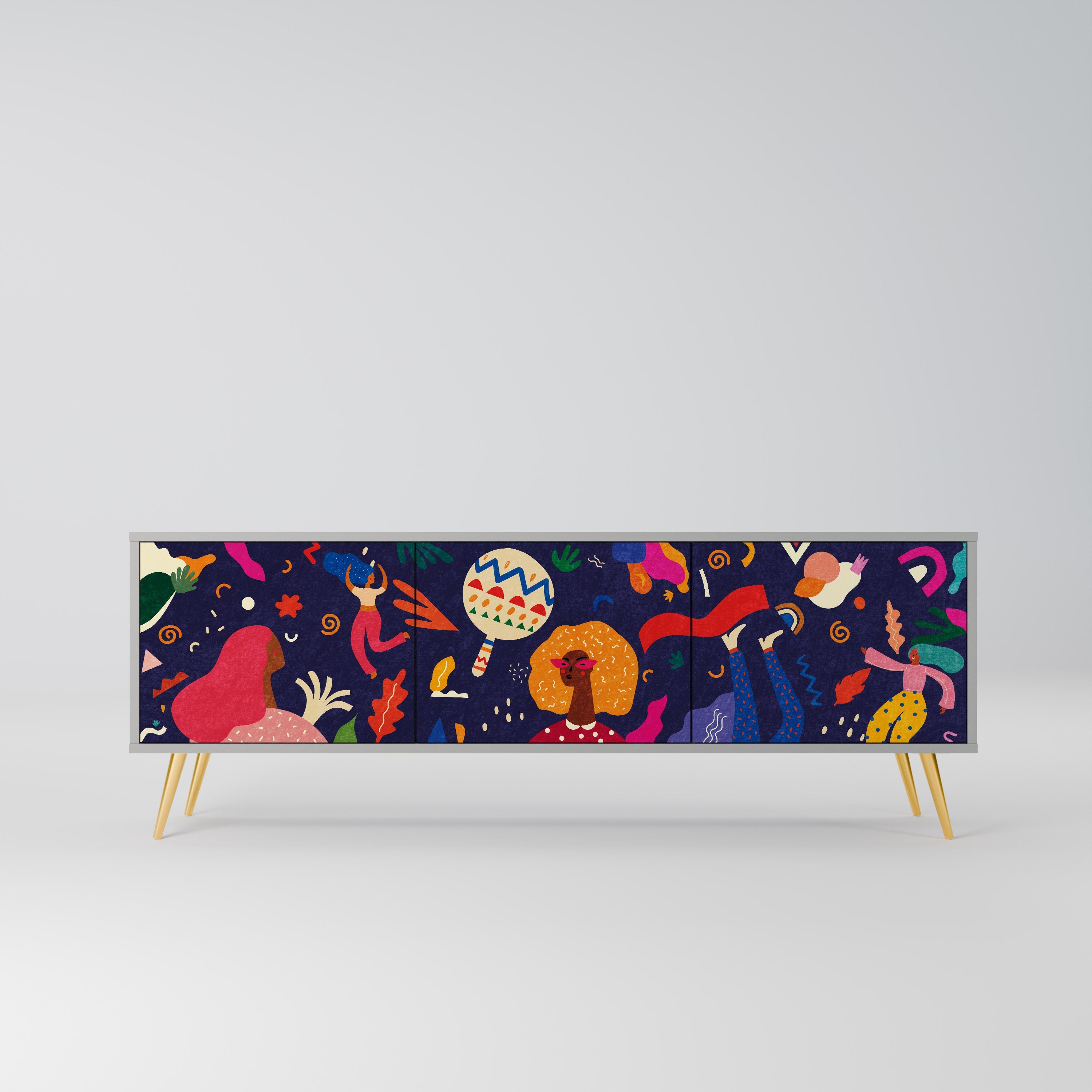 FESTIVE PLEASURES 3-Door TV Stand in Grey Finish