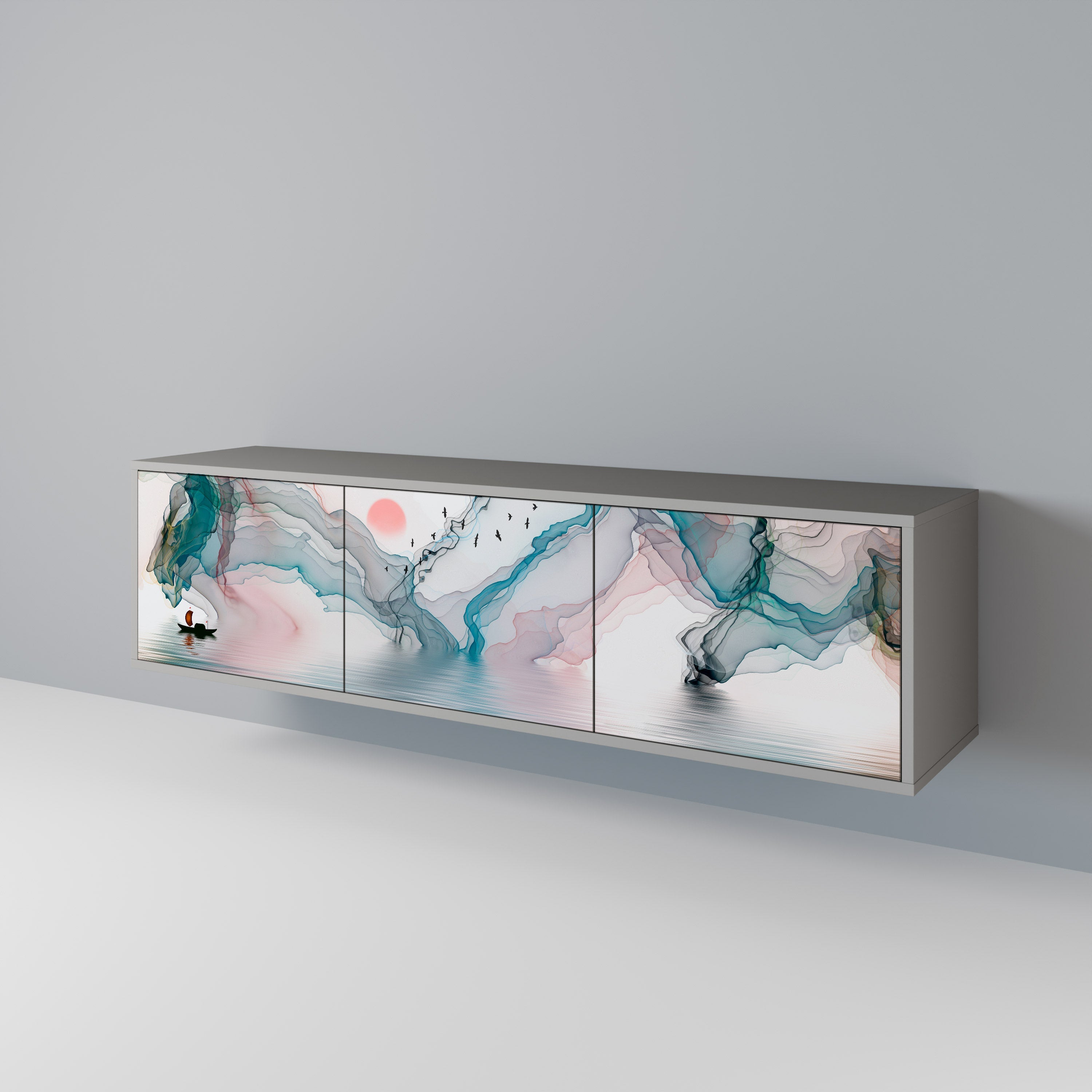 VELVET CROSSING TV-Lowboard mit 3 Türen in Grau