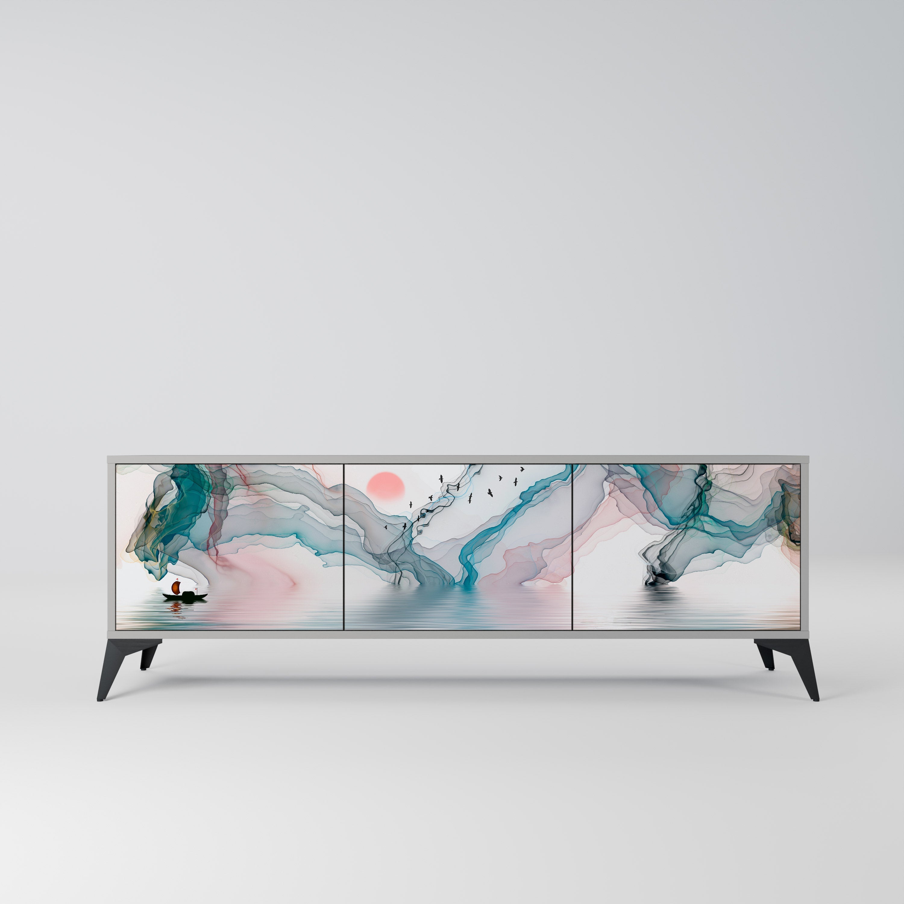 VELVET CROSSING 3-Door TV Stand in Grey Finish