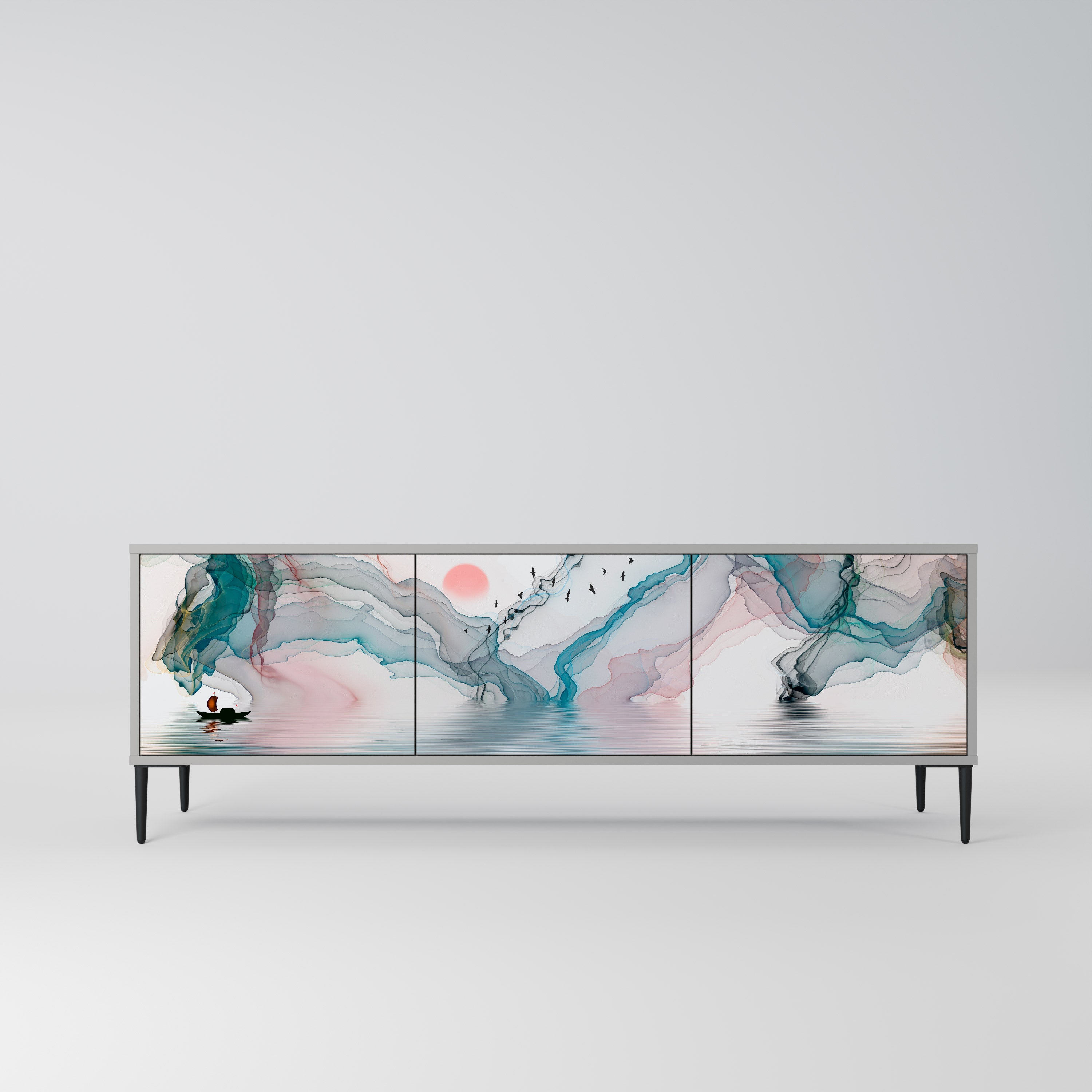 VELVET CROSSING 3-Door TV Stand in Grey Finish