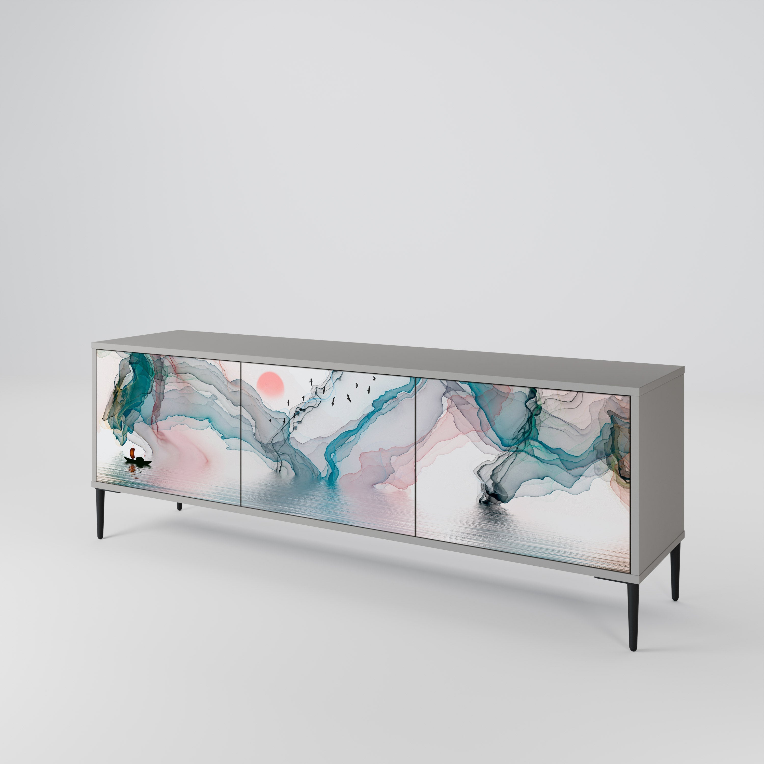 VELVET CROSSING 3-Door TV Stand in Grey Finish