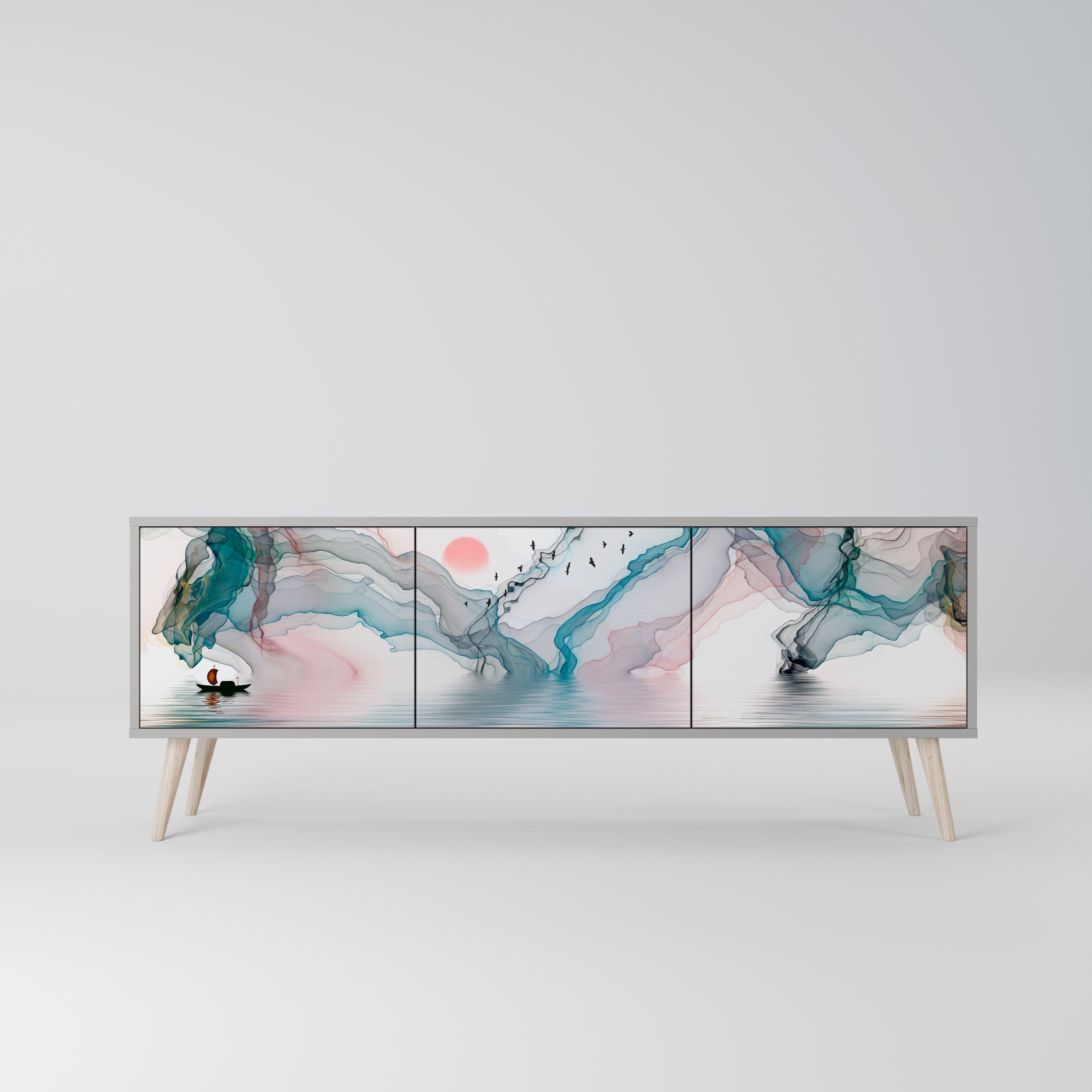 VELVET CROSSING 3-Door TV Stand in Grey Finish