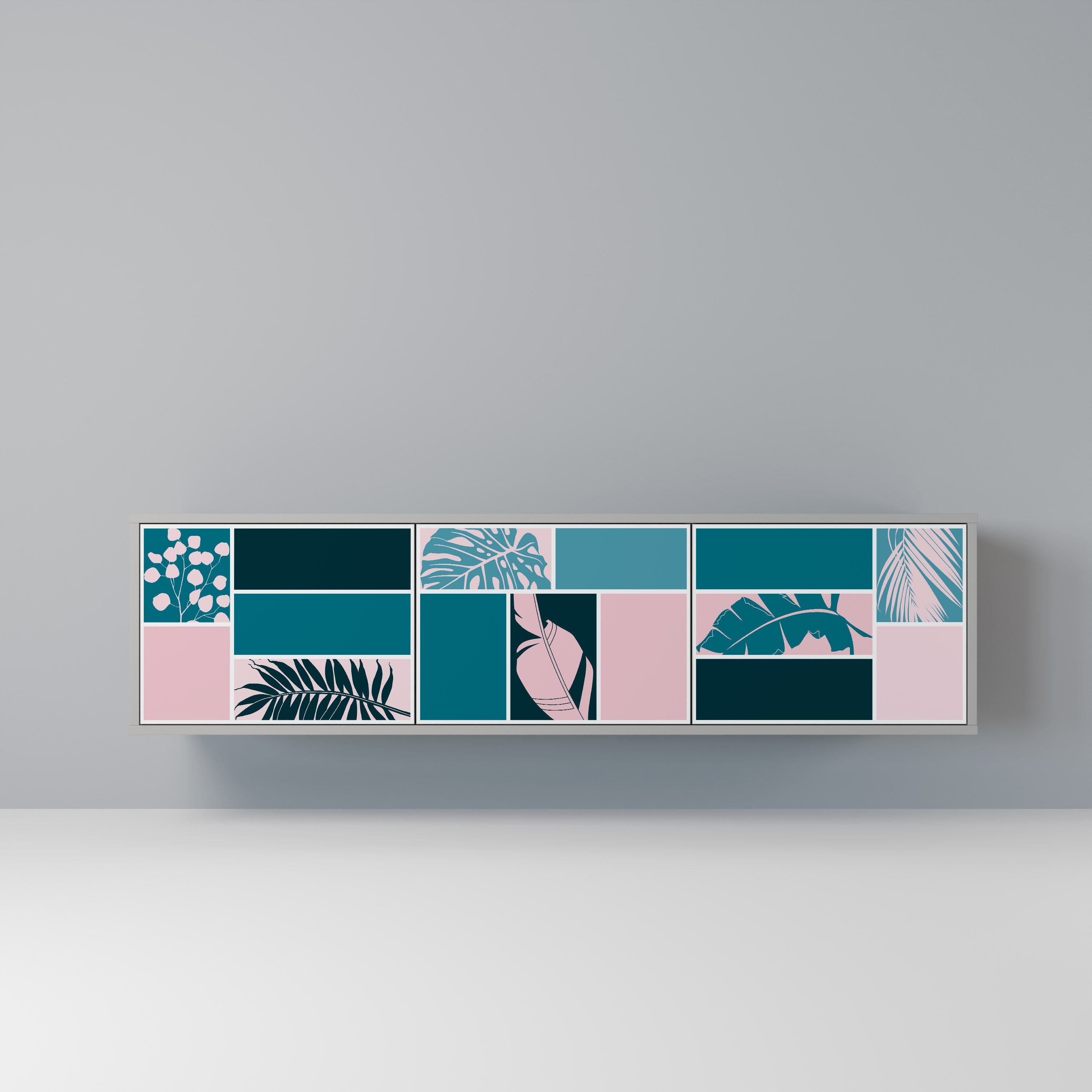 COMBINATION OF SHAPES 3-Door TV Stand in Grey Finish