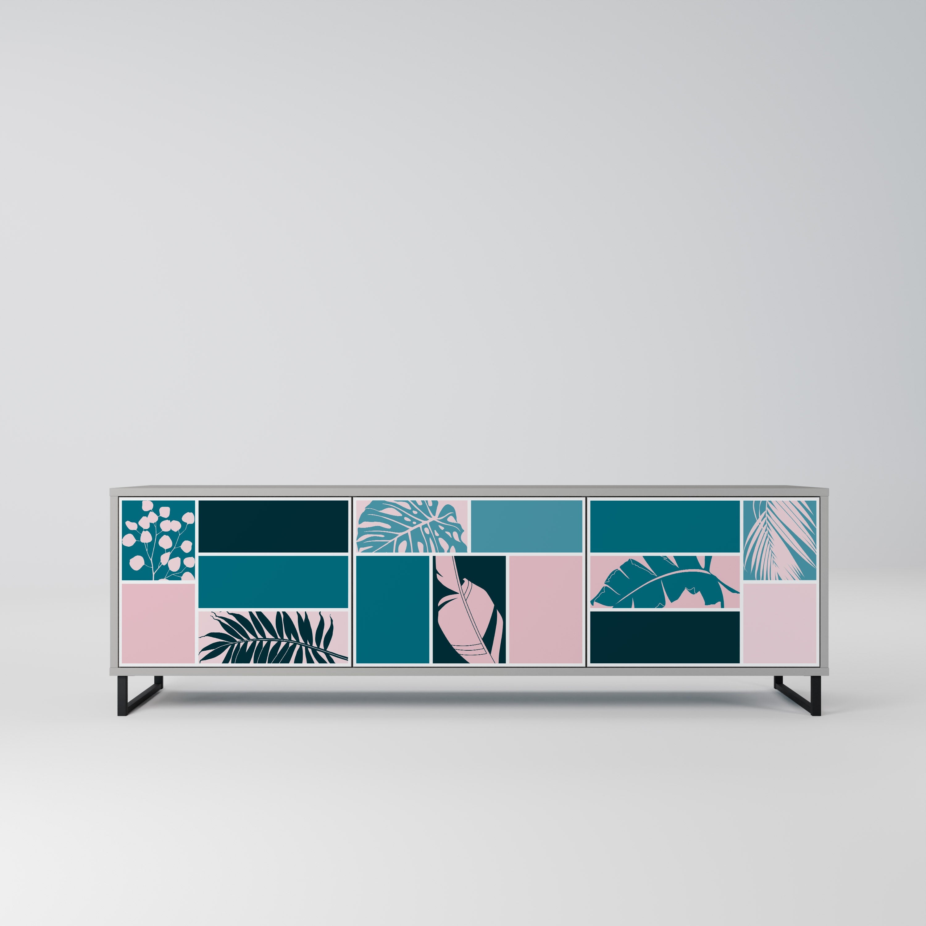 COMBINATION OF SHAPES 3-Door TV Stand in Grey Finish