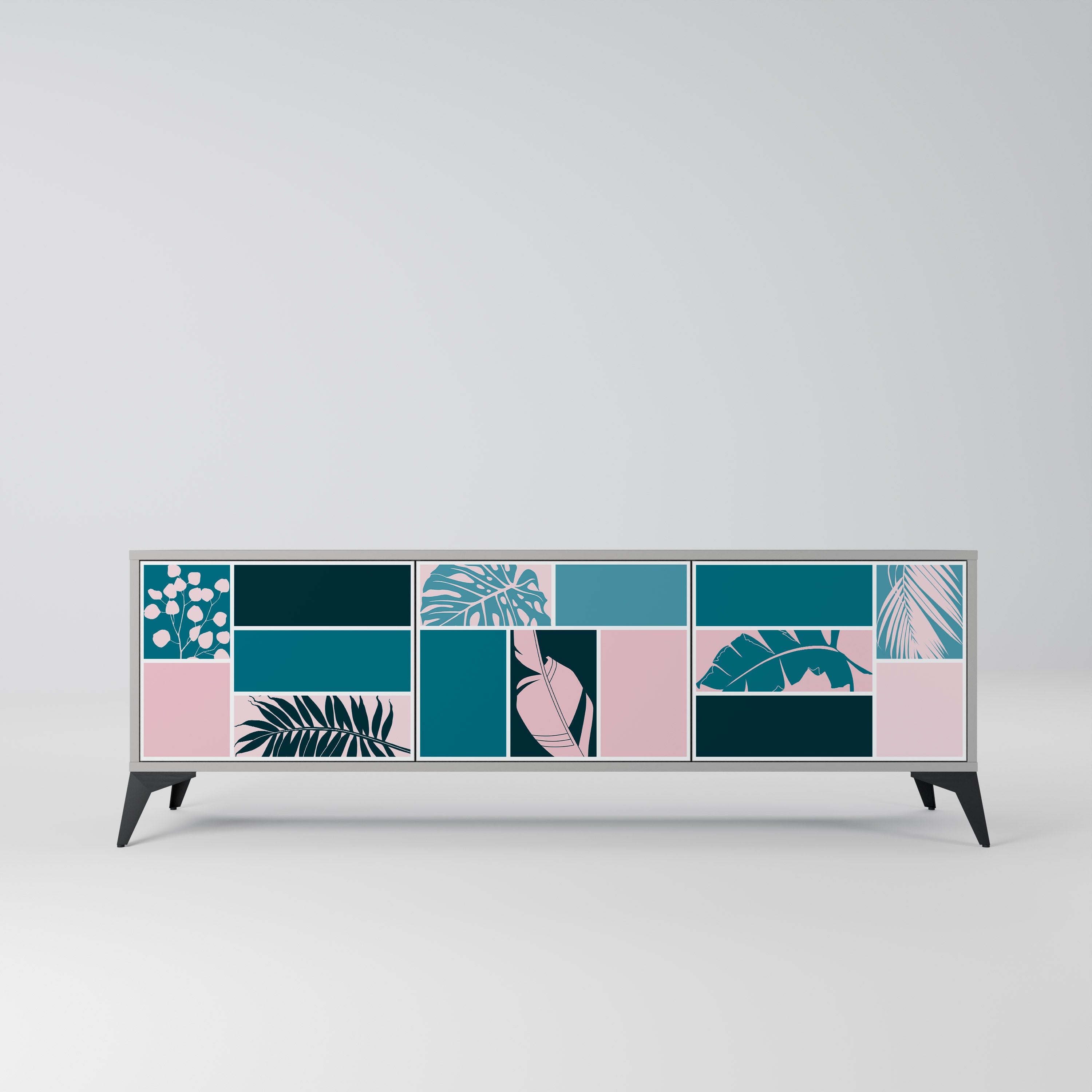 COMBINATION OF SHAPES 3-Door TV Stand in Grey Finish