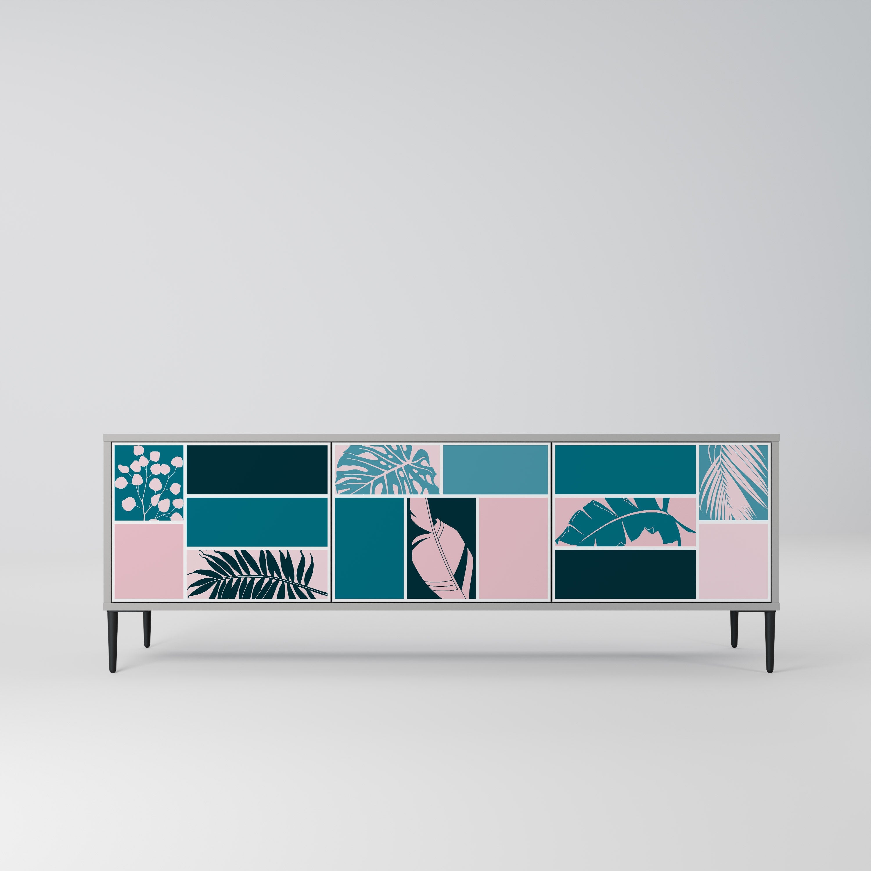 COMBINATION OF SHAPES 3-Door TV Stand in Grey Finish