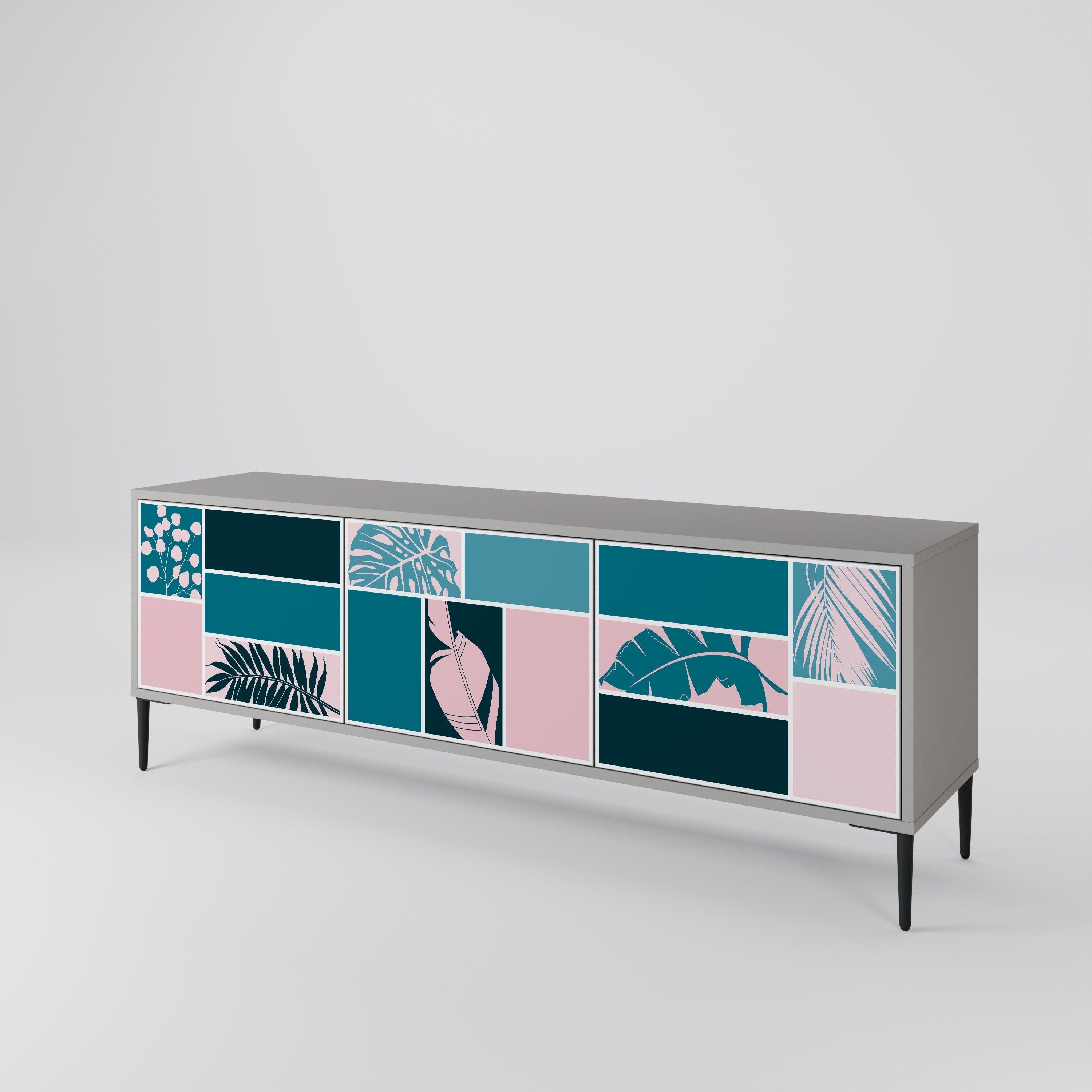 COMBINATION OF SHAPES 3-Door TV Stand in Grey Finish