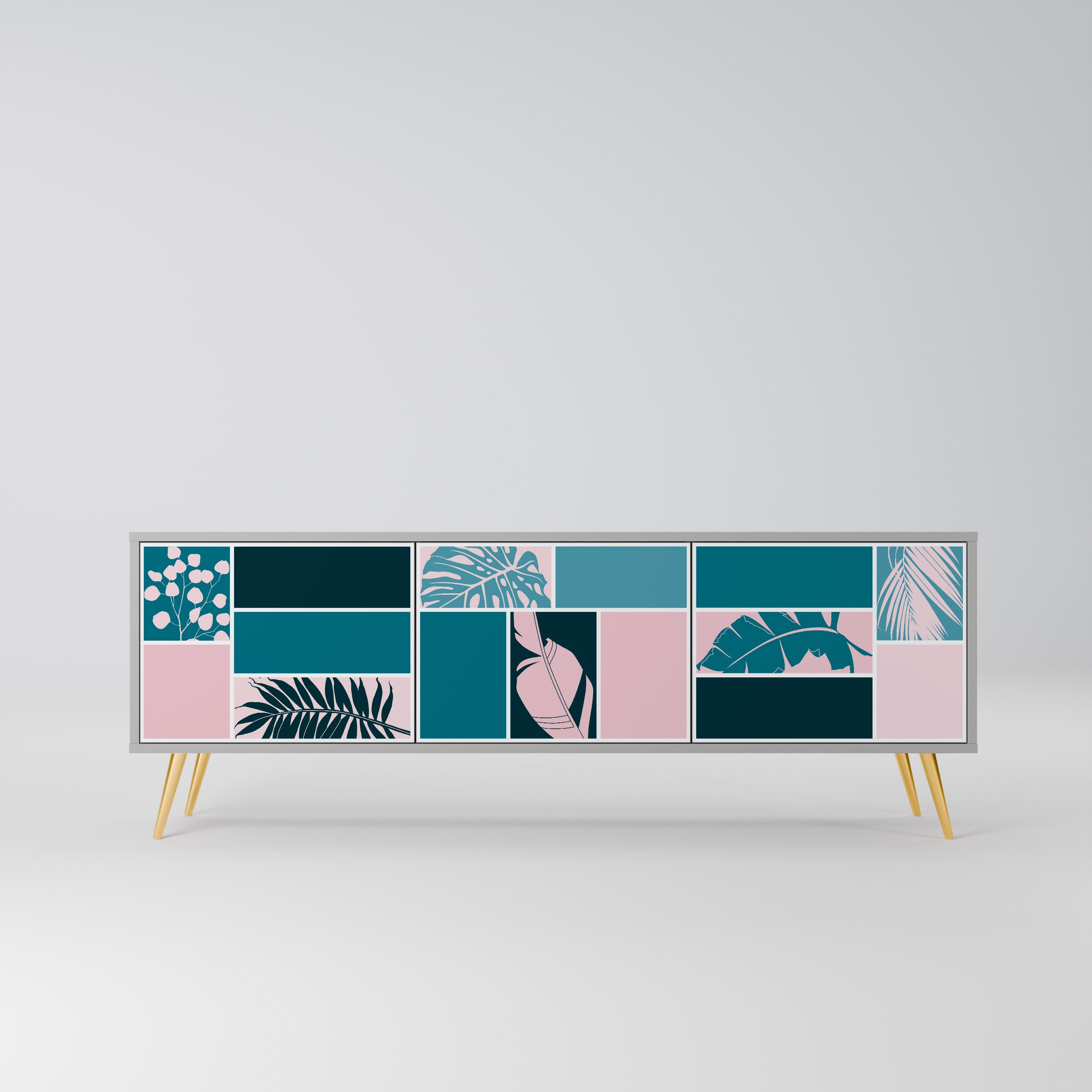 COMBINATION OF SHAPES 3-Door TV Stand in Grey Finish