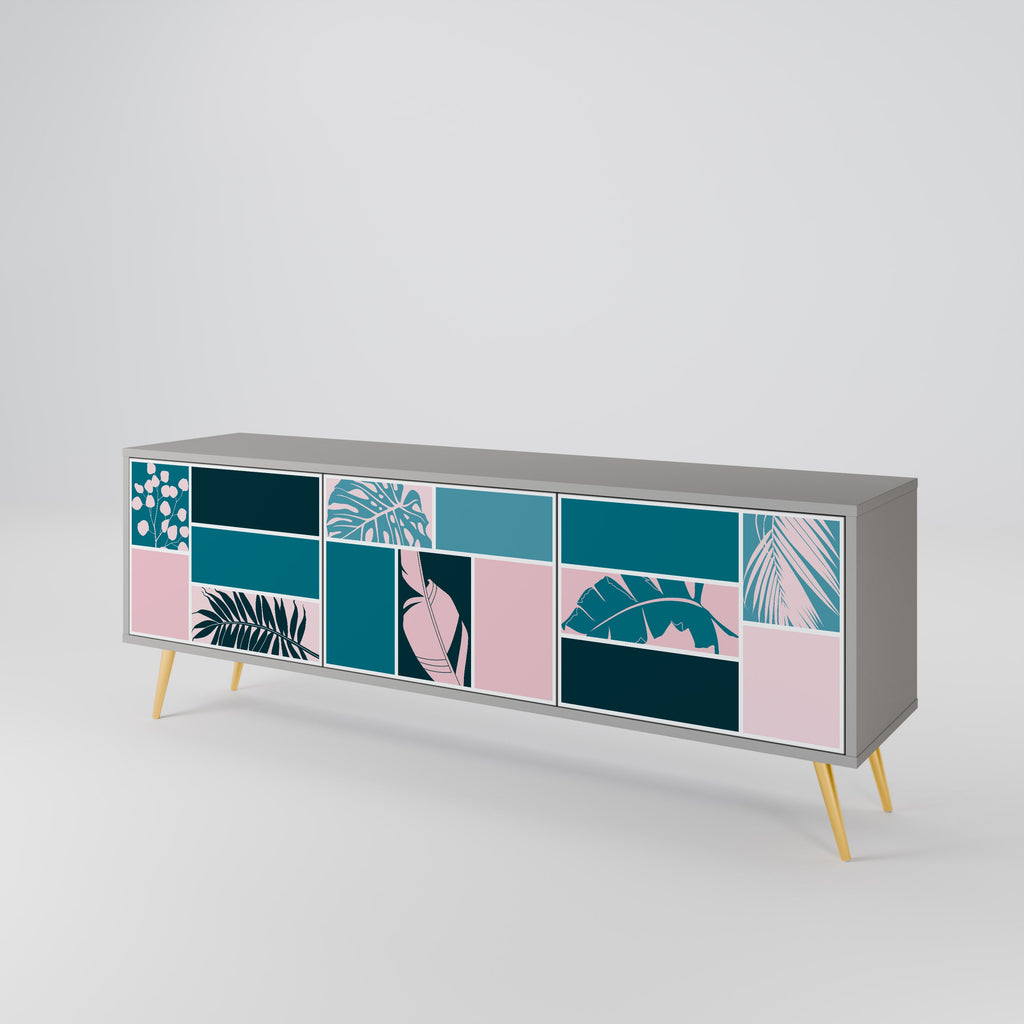 COMBINATION OF SHAPES 3-Door TV Stand in Grey Finish