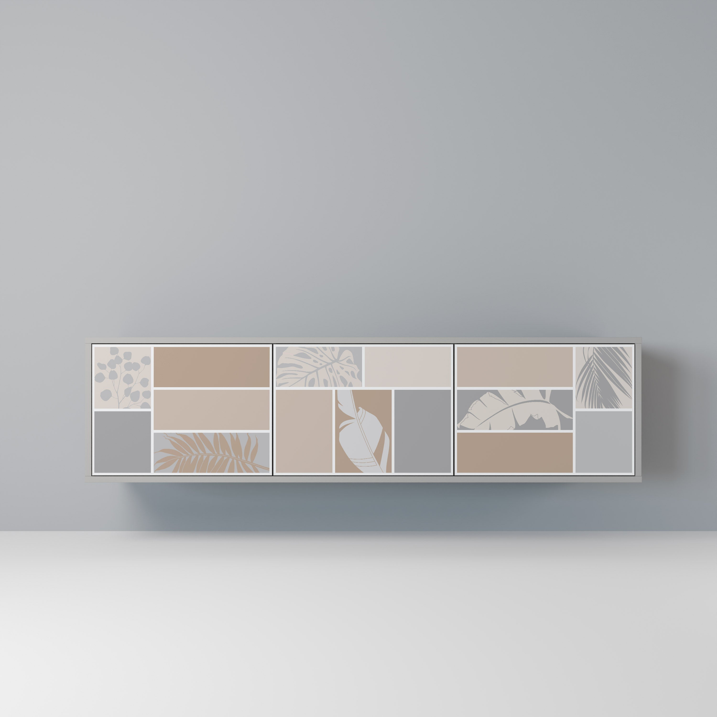 TROPICAL SHAPES 3-Door TV Stand in Grey Finish