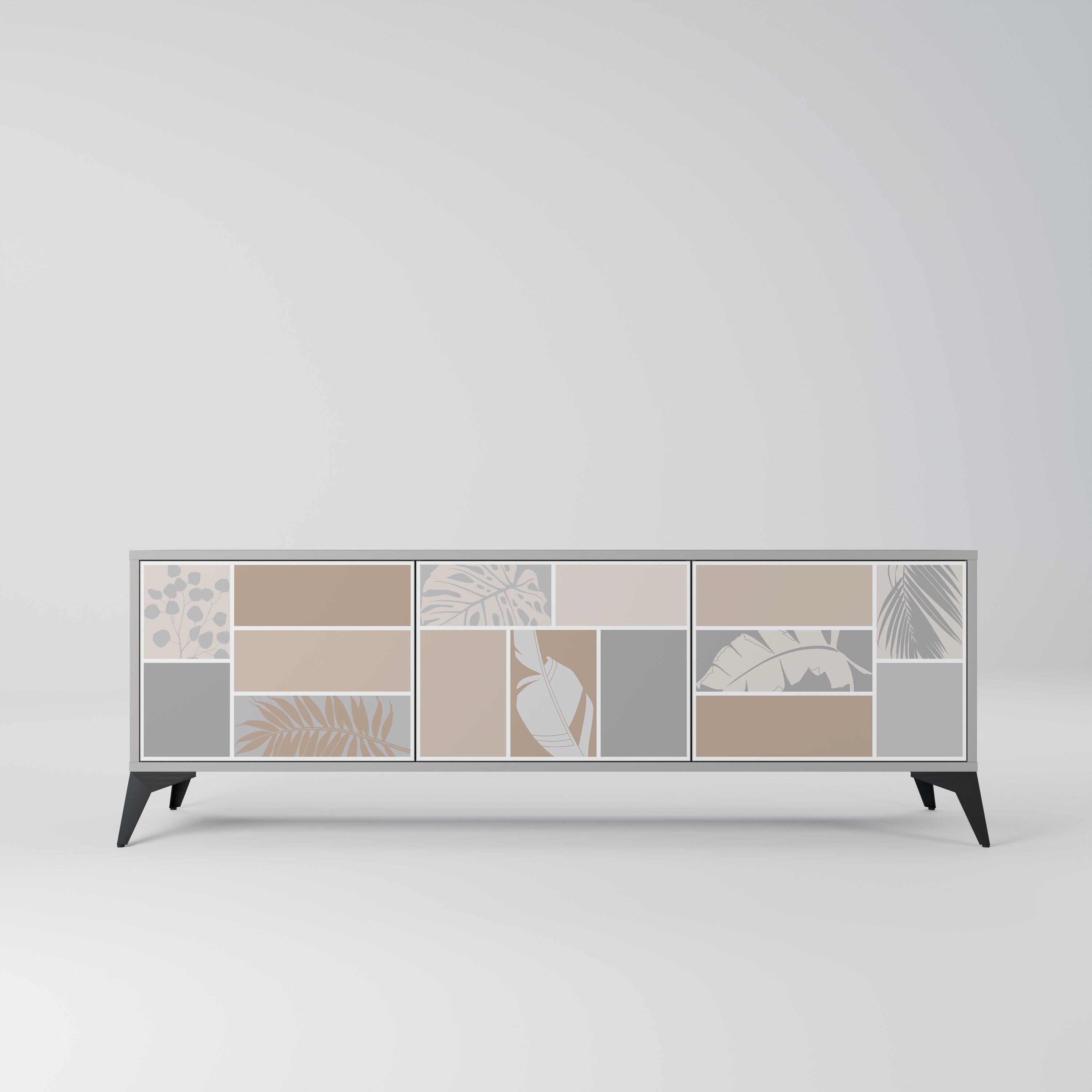 TROPICAL SHAPES 3-Door TV Stand in Grey Finish