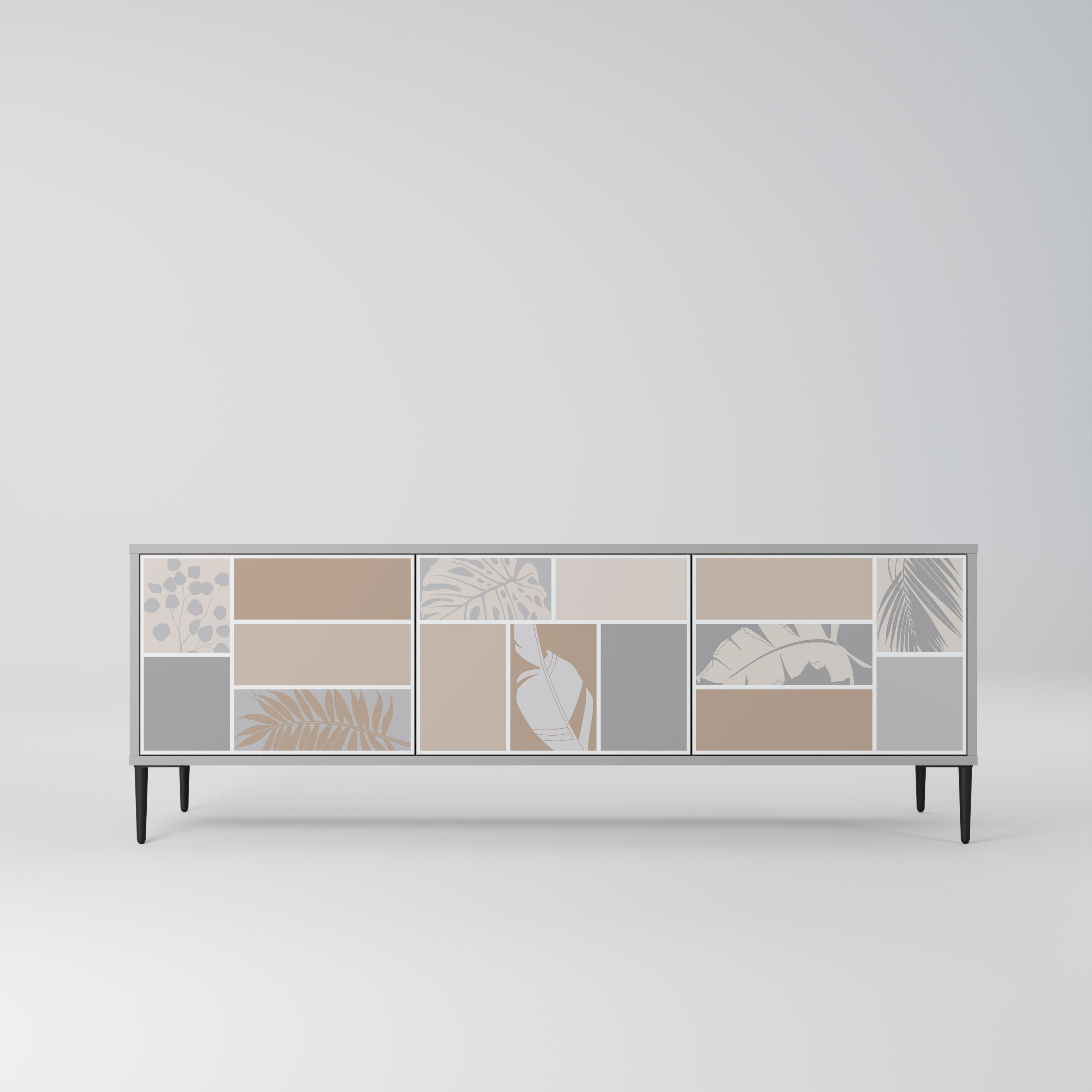 TROPICAL SHAPES 3-Door TV Stand in Grey Finish