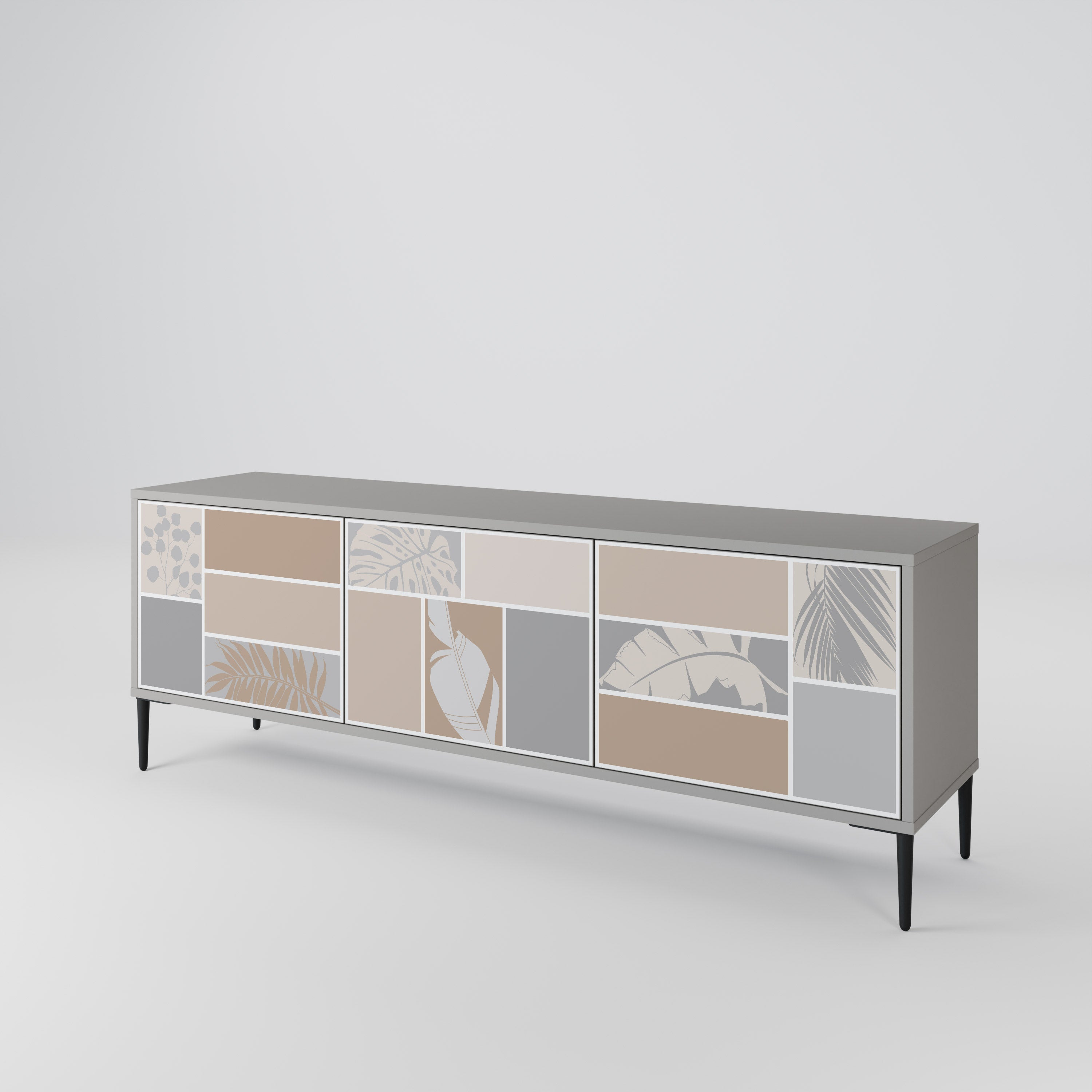TROPICAL SHAPES 3-Door TV Stand in Grey Finish