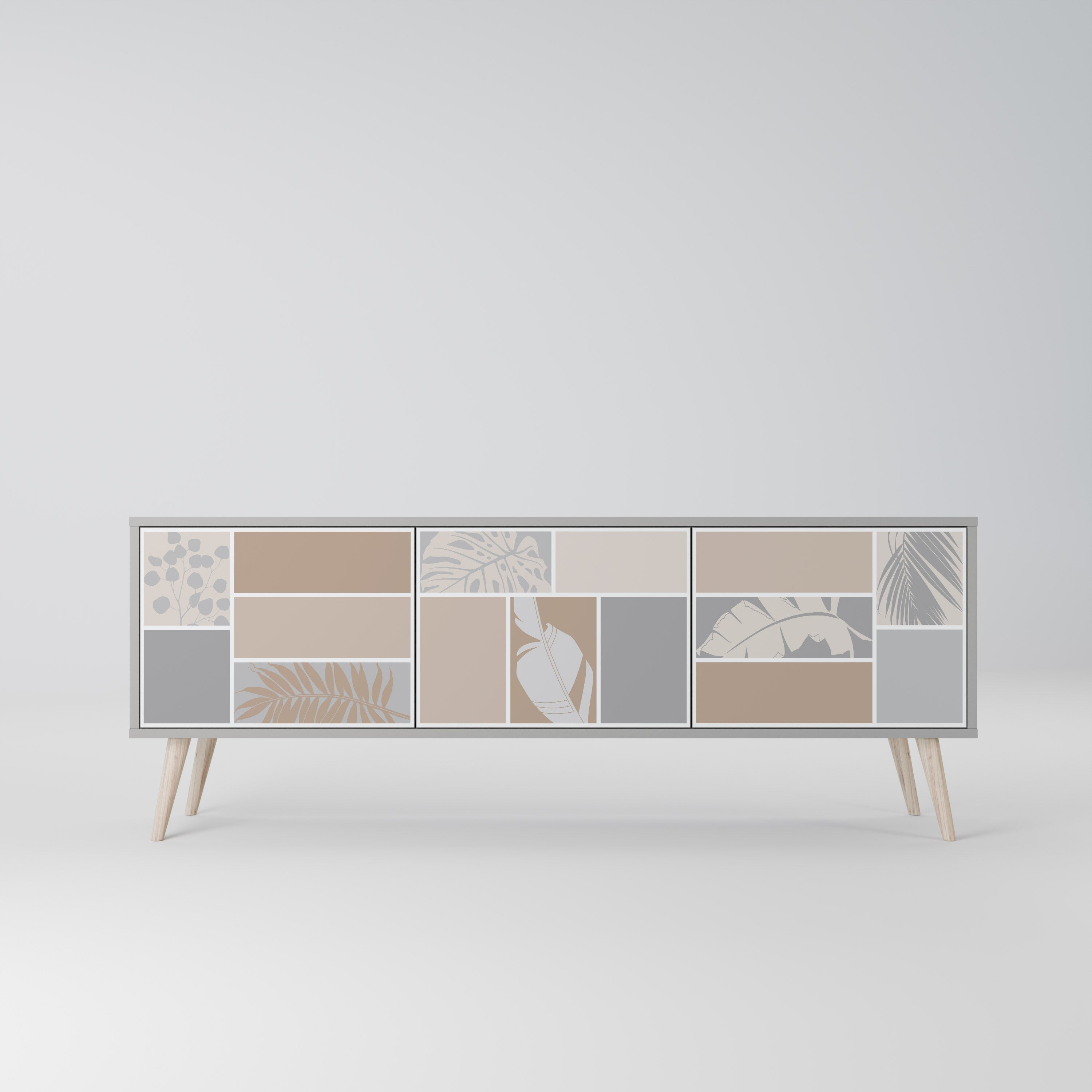 TROPICAL SHAPES 3-Door TV Stand in Grey Finish