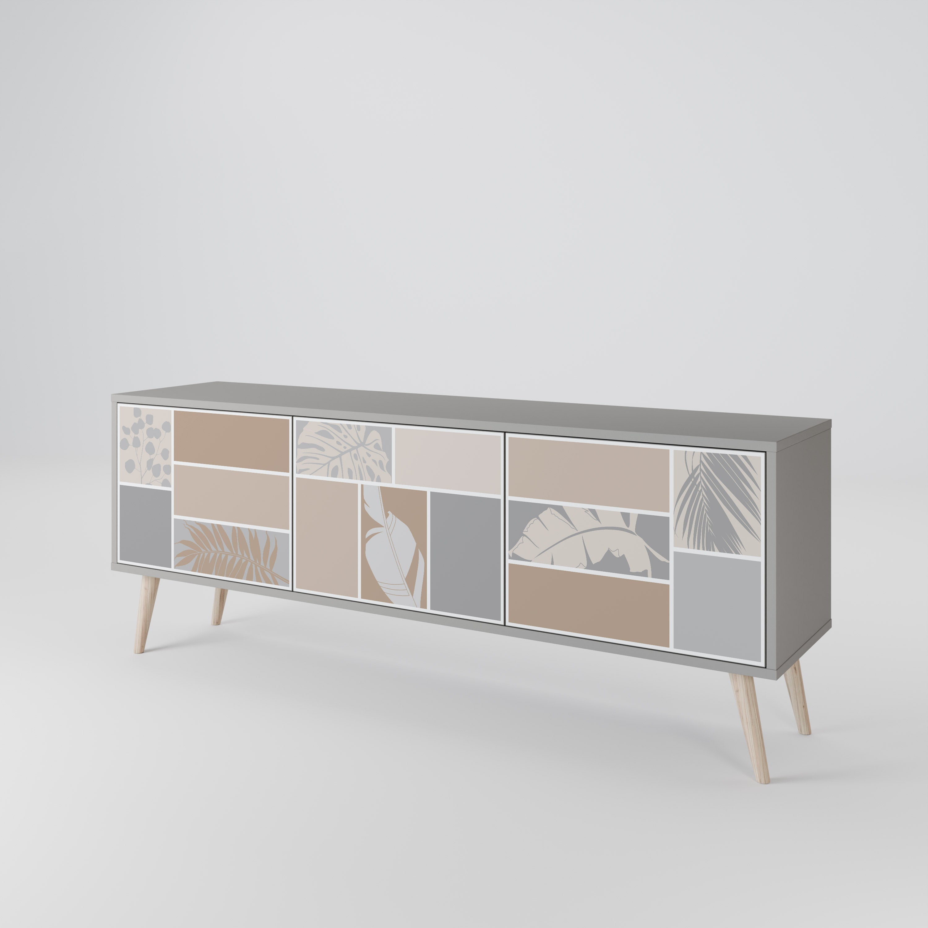 TROPICAL SHAPES 3-Door TV Stand in Grey Finish