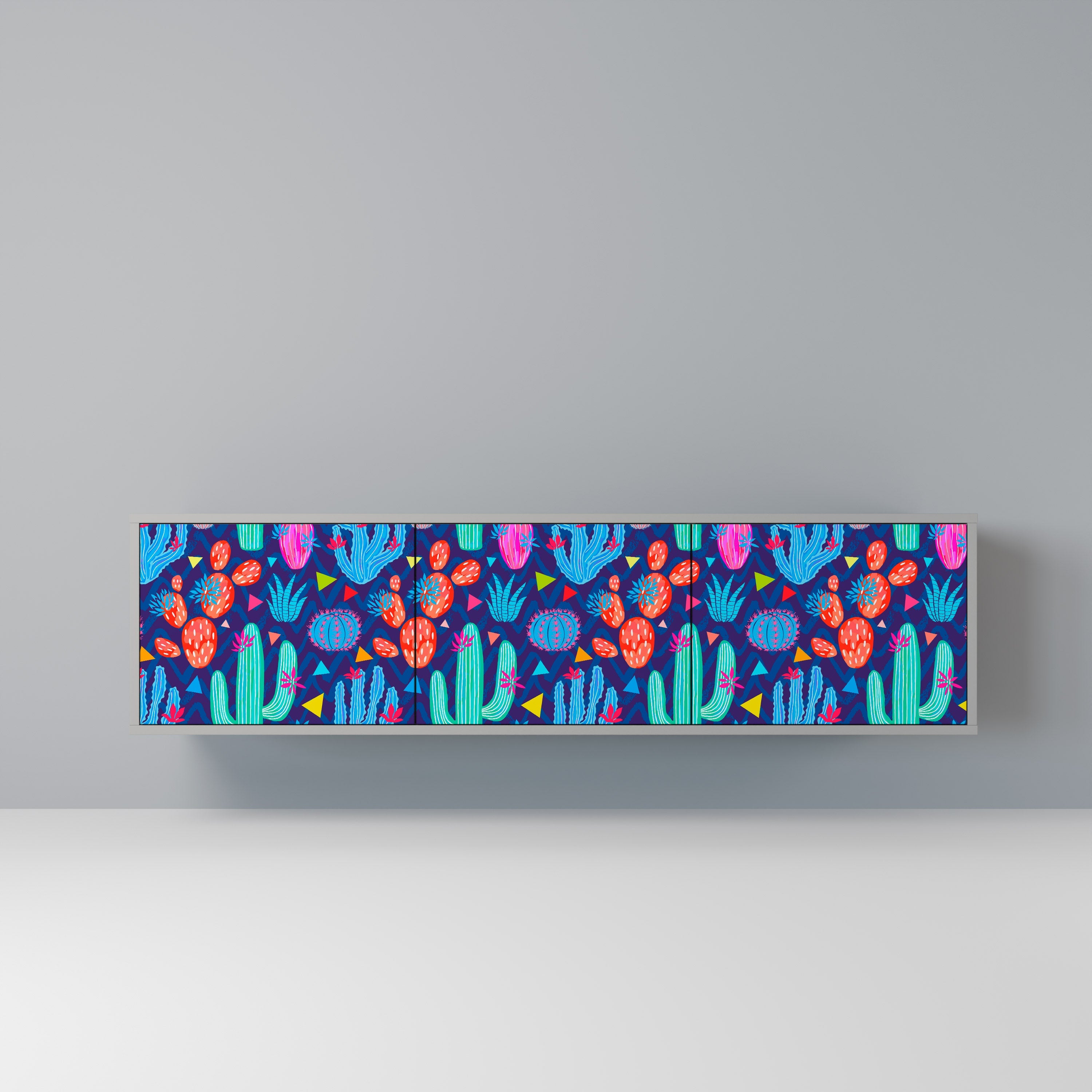 CACTUS VIBES 3-Door TV Stand in Grey Finish