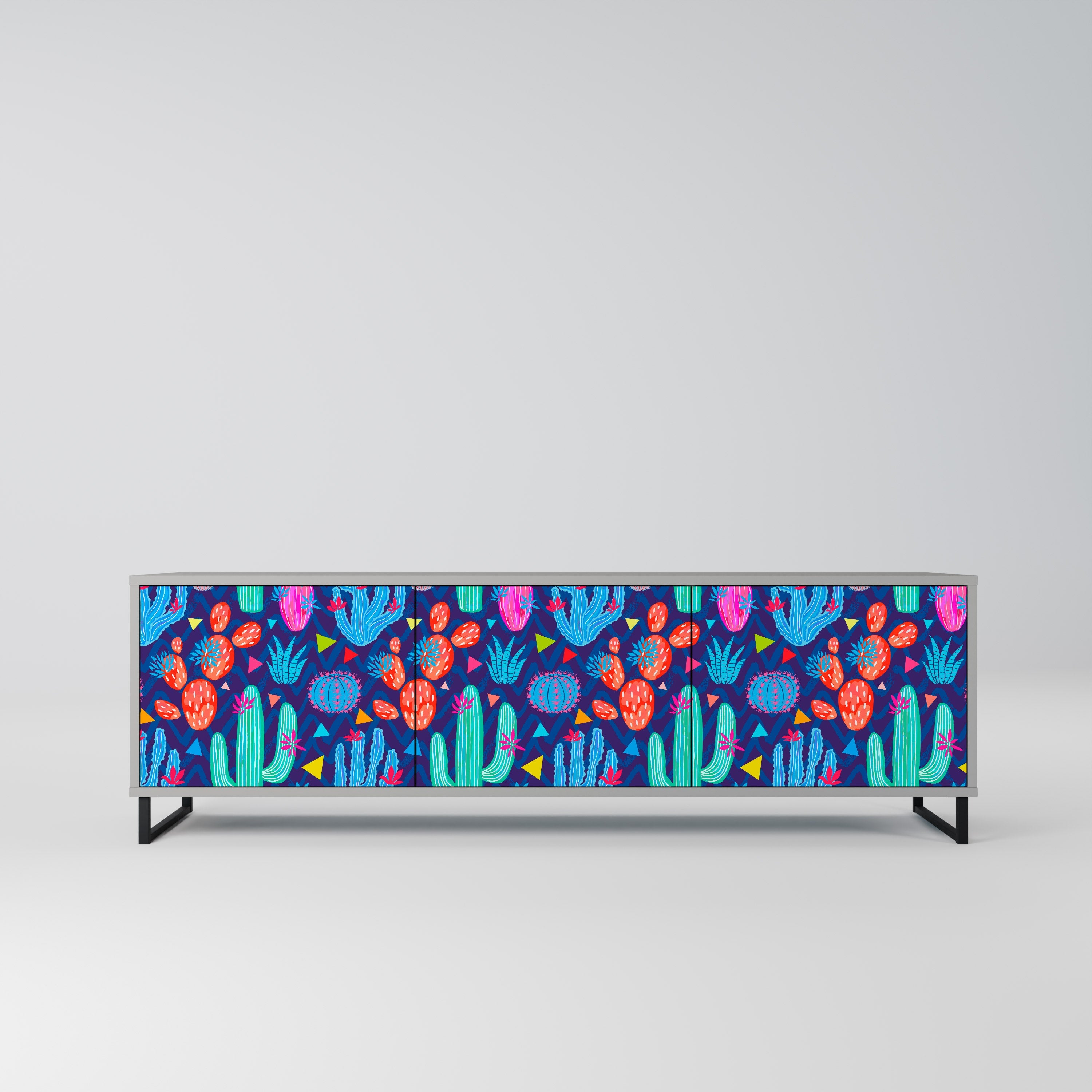 CACTUS VIBES 3-Door TV Stand in Grey Finish