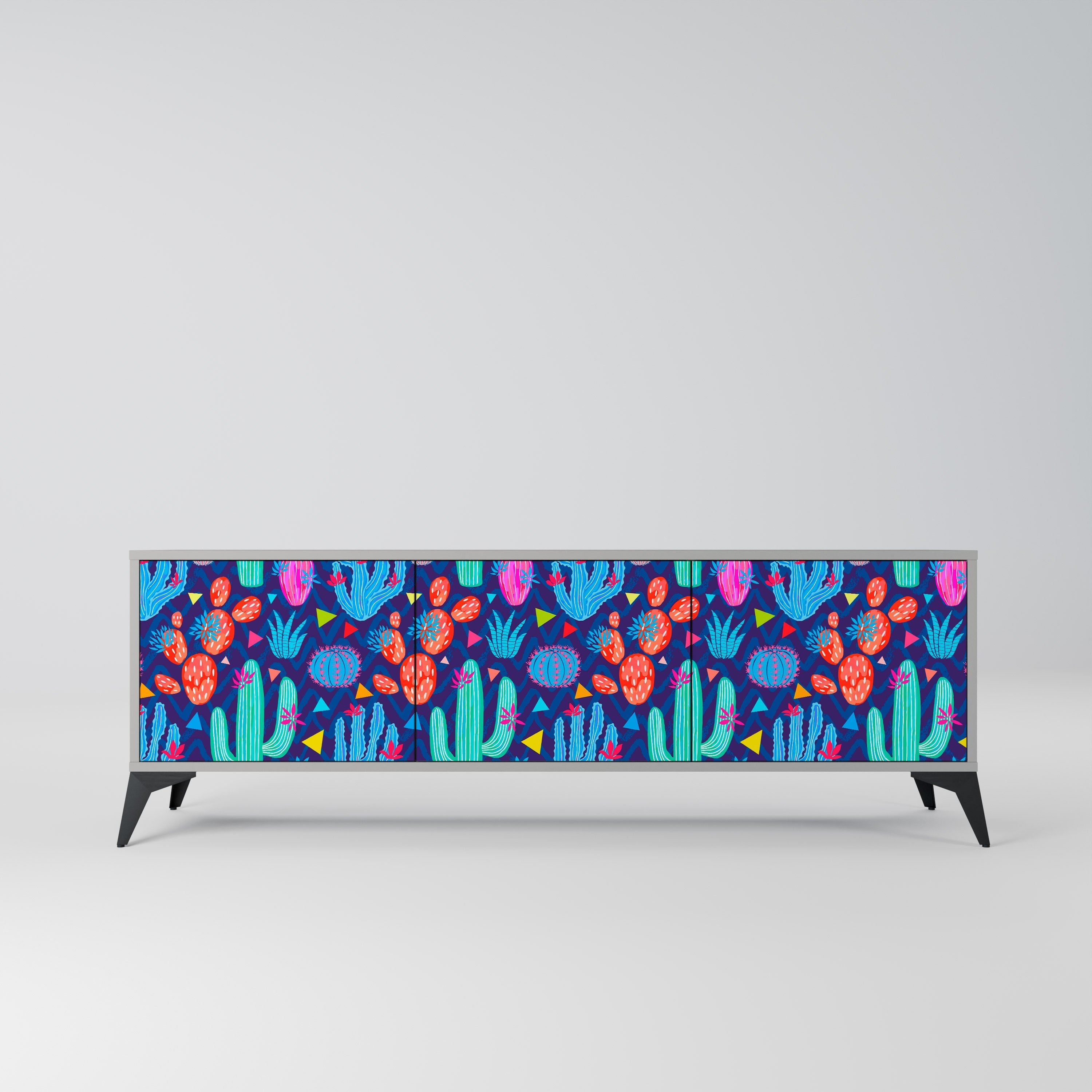 CACTUS VIBES 3-Door TV Stand in Grey Finish