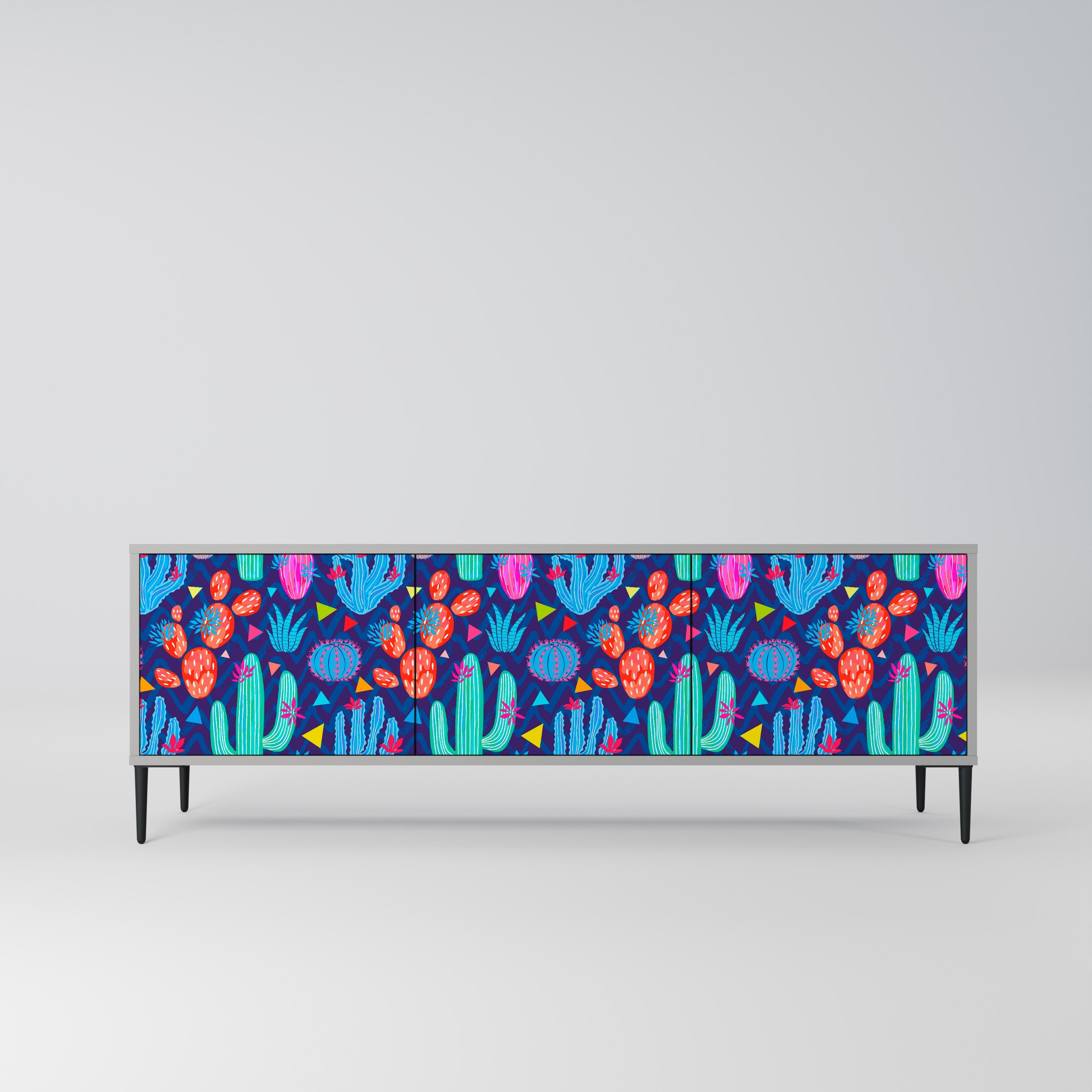 CACTUS VIBES 3-Door TV Stand in Grey Finish