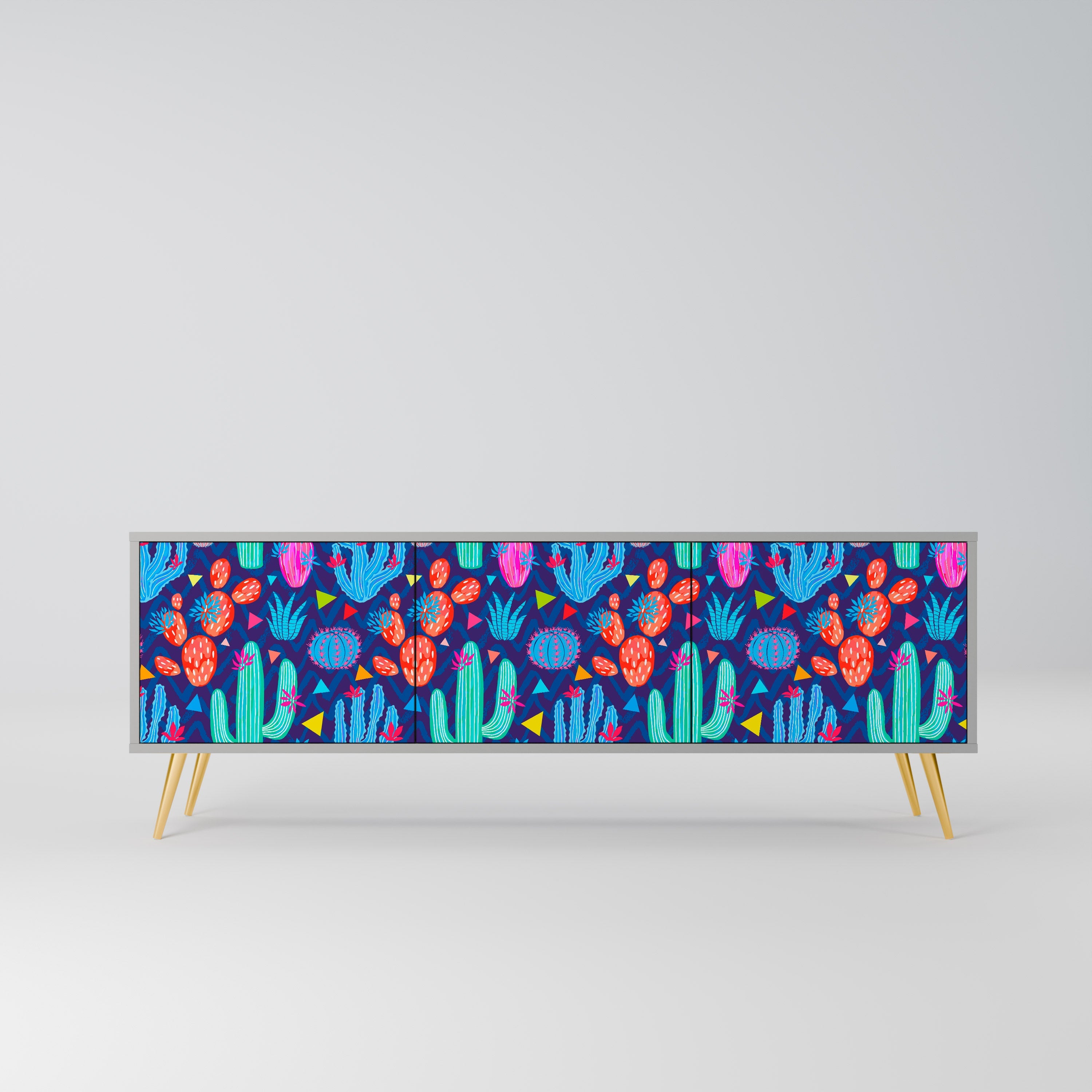 CACTUS VIBES 3-Door TV Stand in Grey Finish