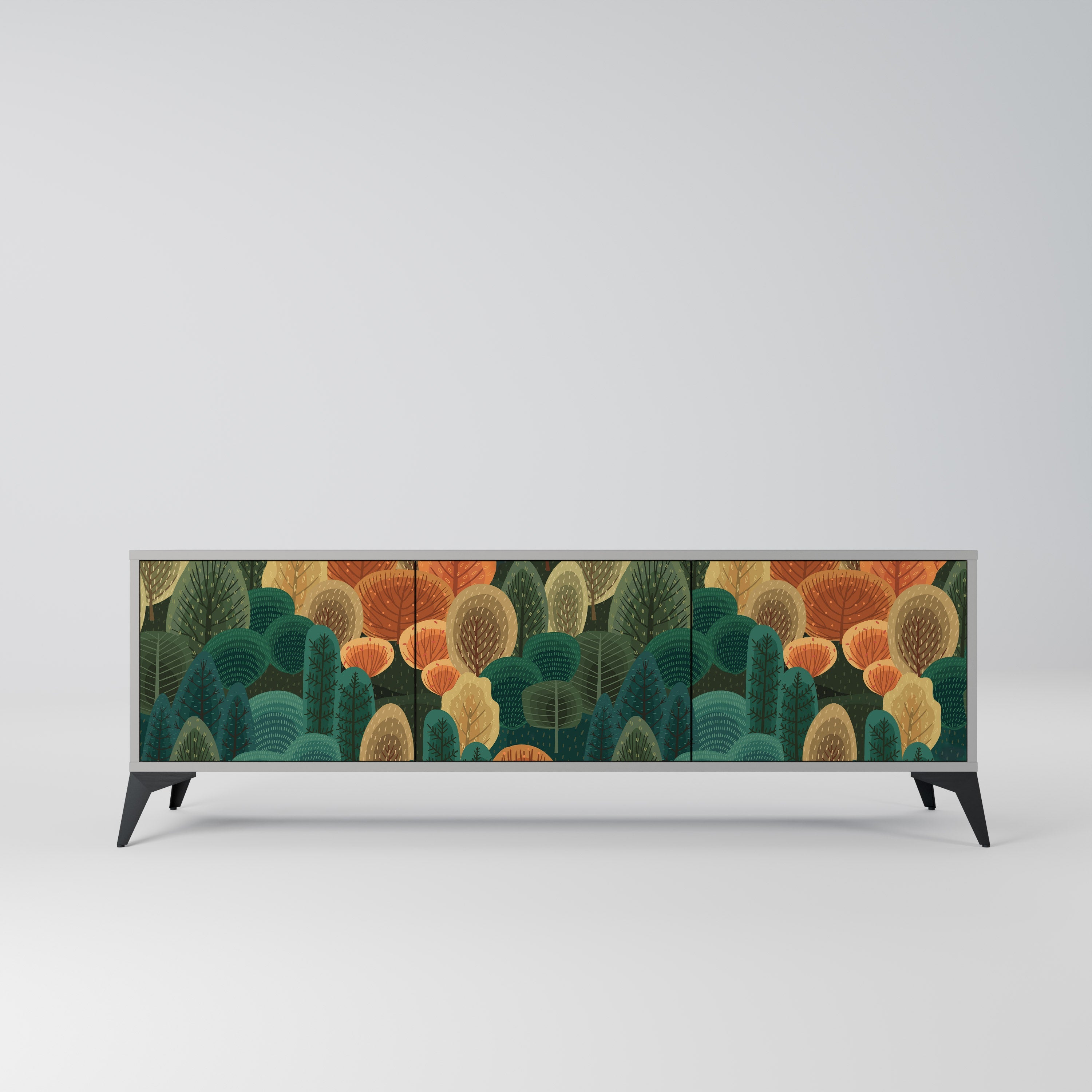 AUTUMN KALEIDOSCOPE 3-Door TV Stand in Grey Finish