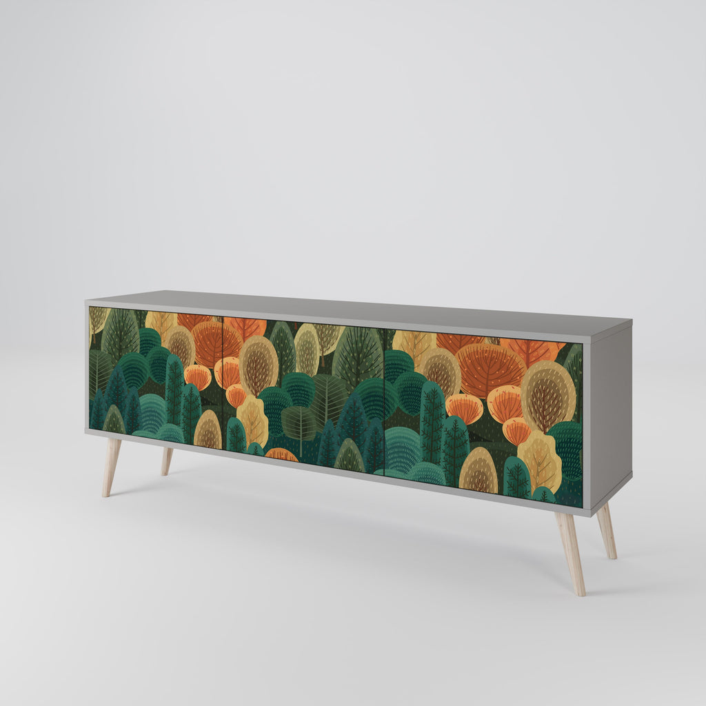 AUTUMN KALEIDOSCOPE 3-Door TV Stand in Grey Finish