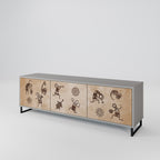 AFRICAN STYLE 3-Door TV Stand in Grey Finish