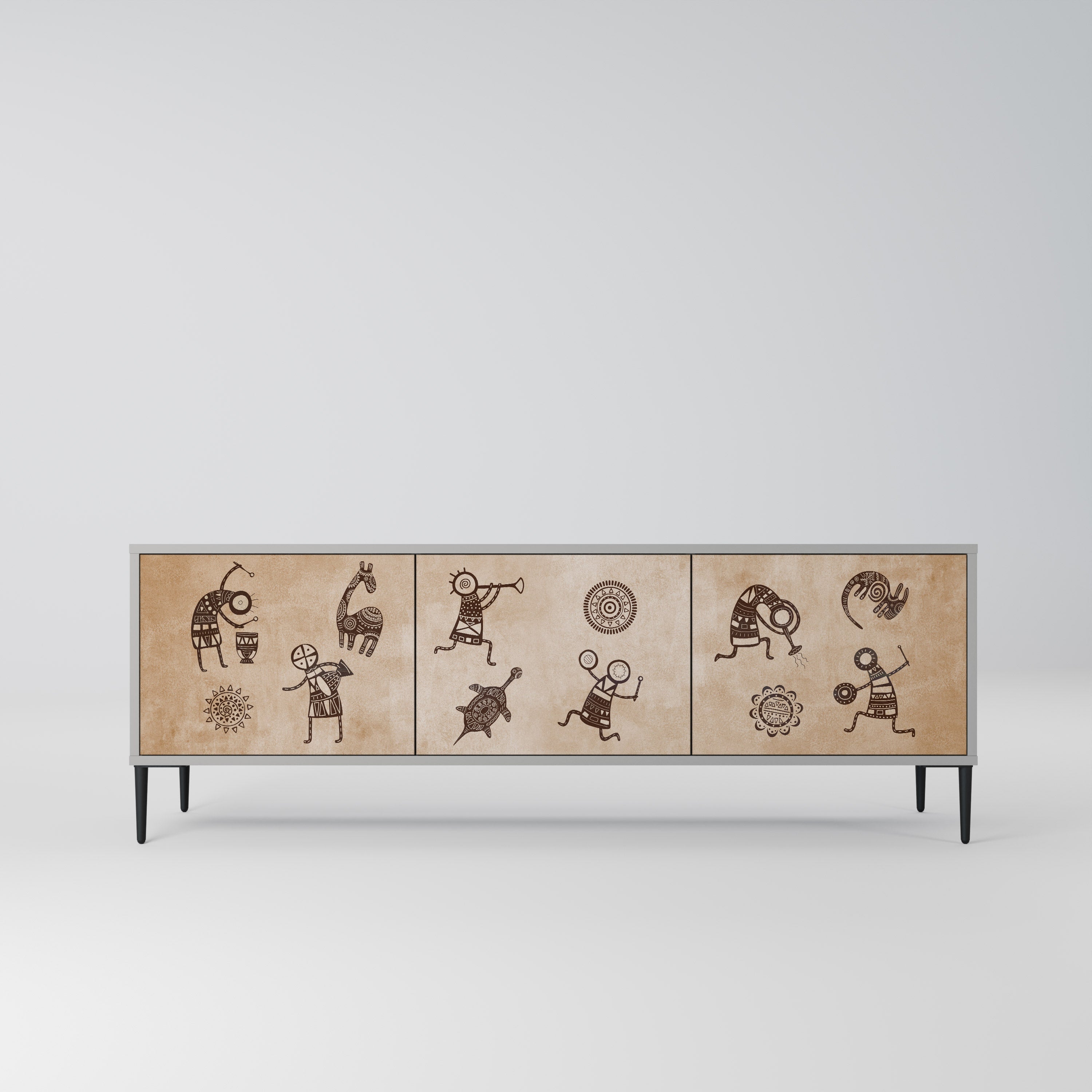 AFRICAN STYLE 3-Door TV Stand in Grey Finish