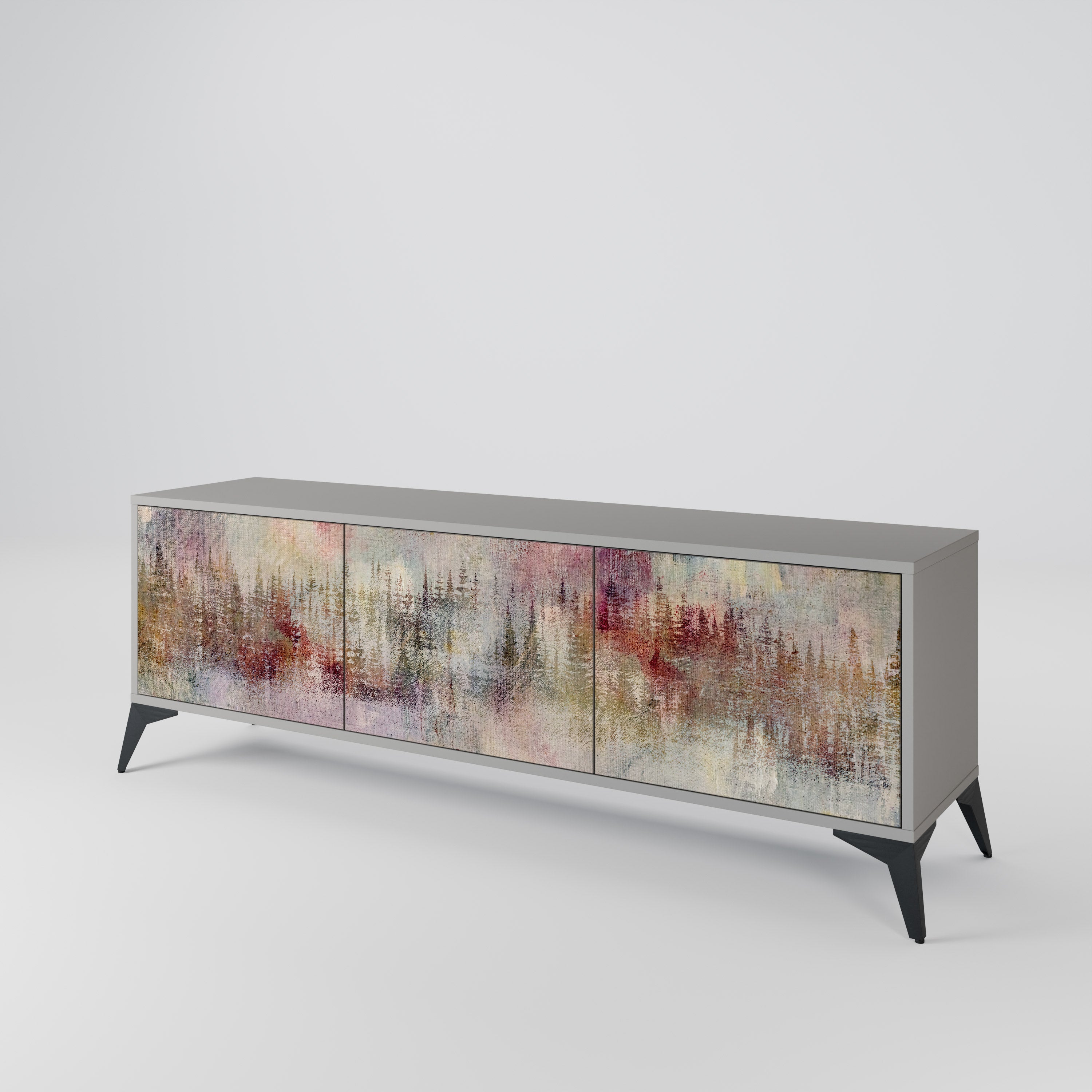 VEILED SUMMIT 3-Door TV Stand in Grey Finish