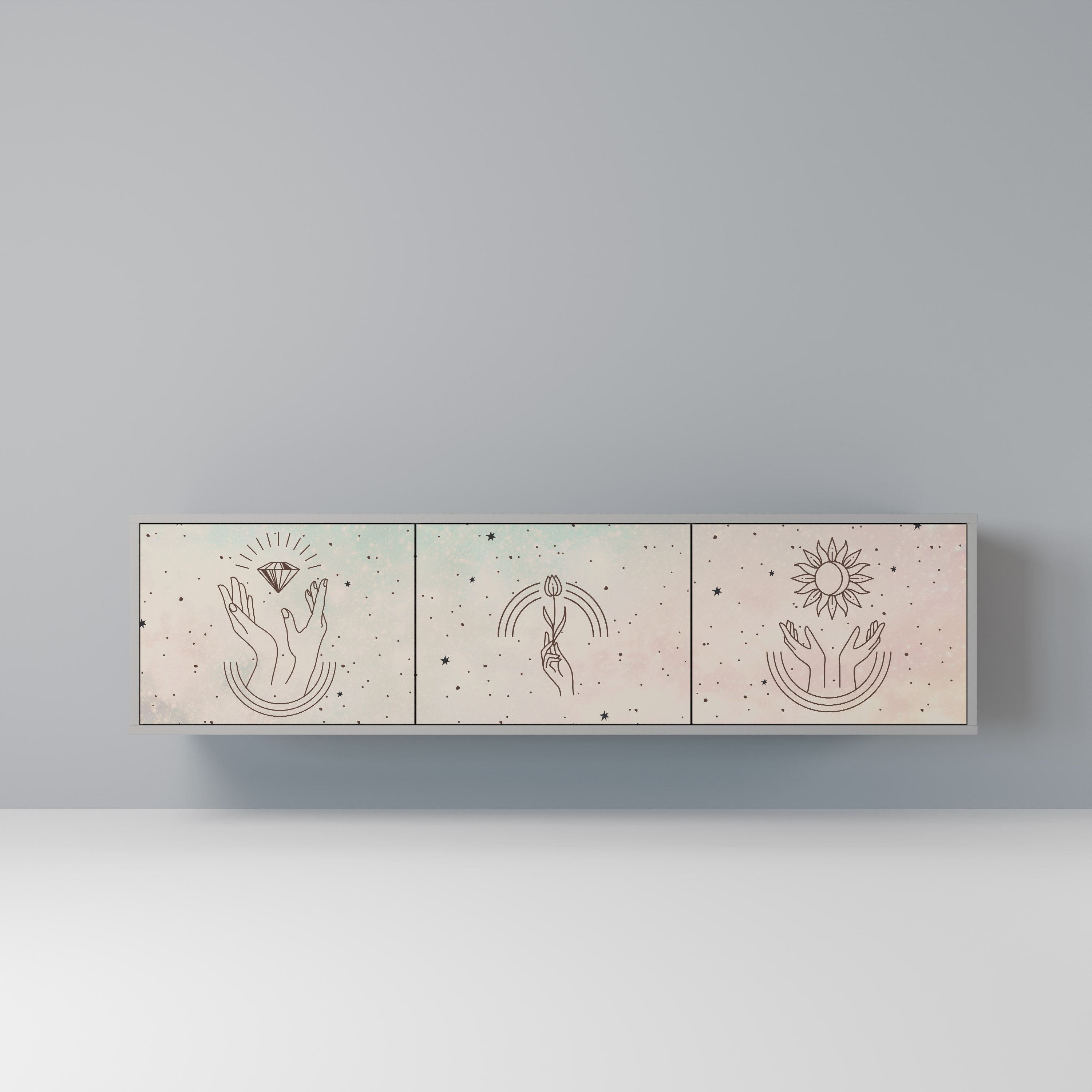 DELICATE BEAUTY 3-Door TV Stand in Grey Finish