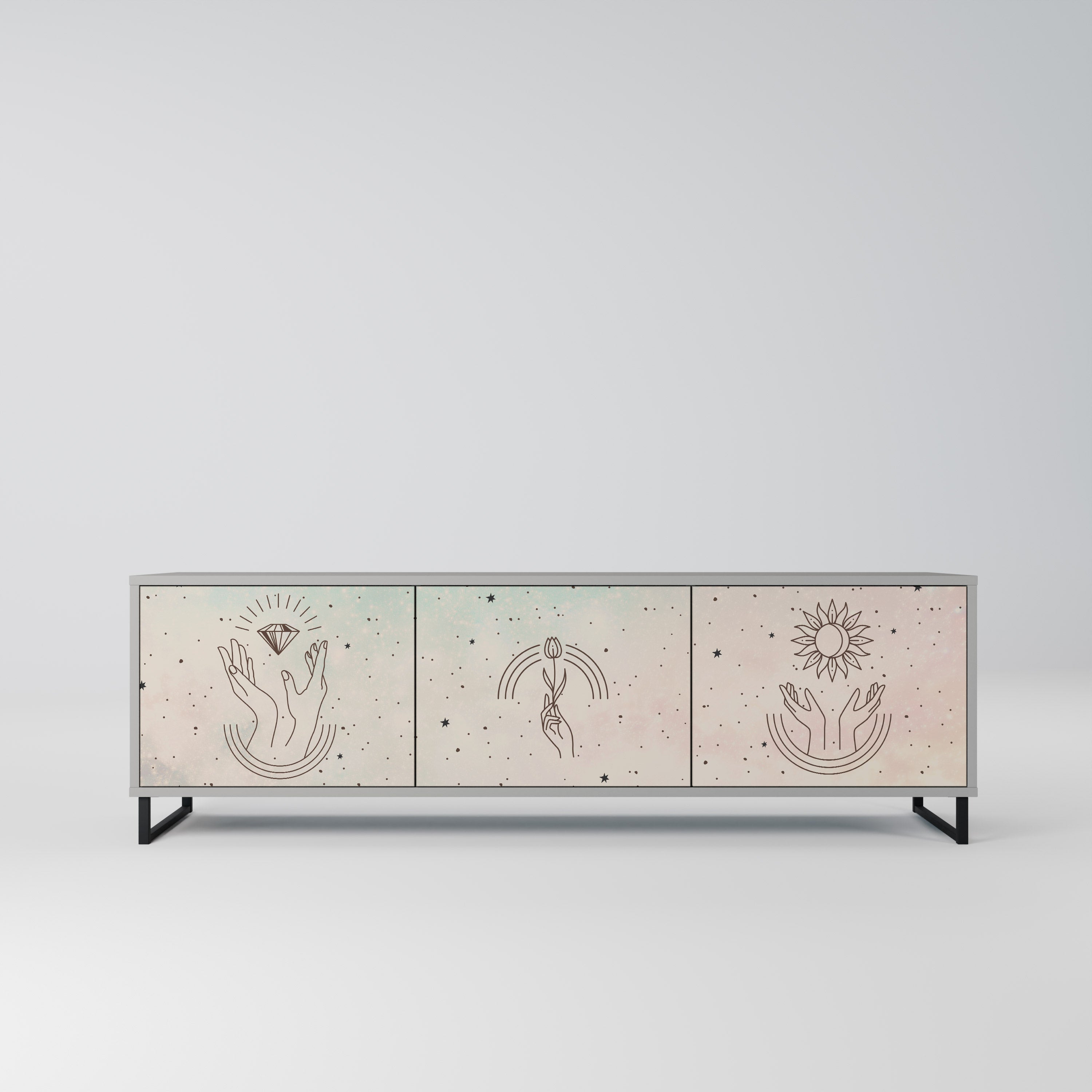 DELICATE BEAUTY 3-Door TV Stand in Grey Finish