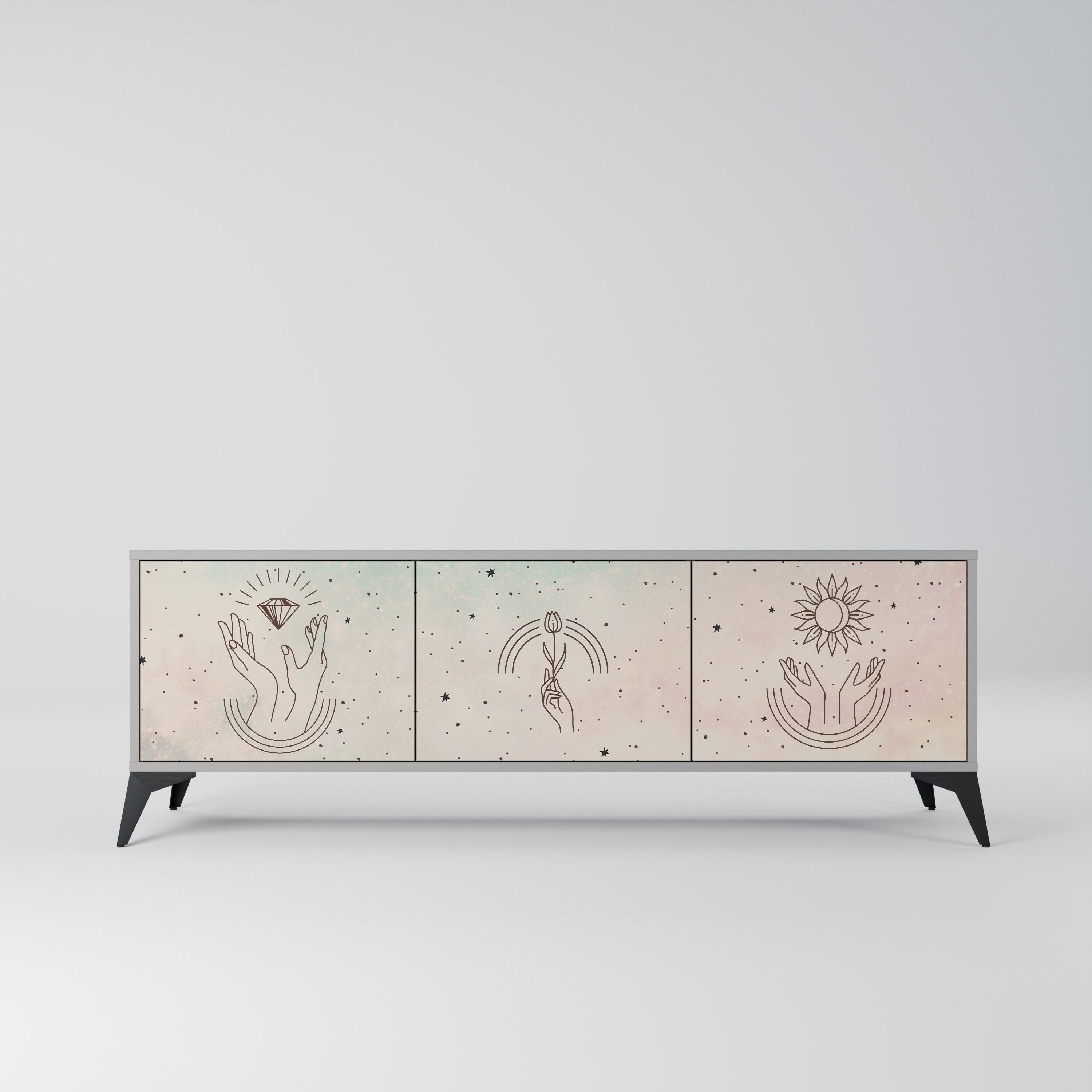 DELICATE BEAUTY 3-Door TV Stand in Grey Finish