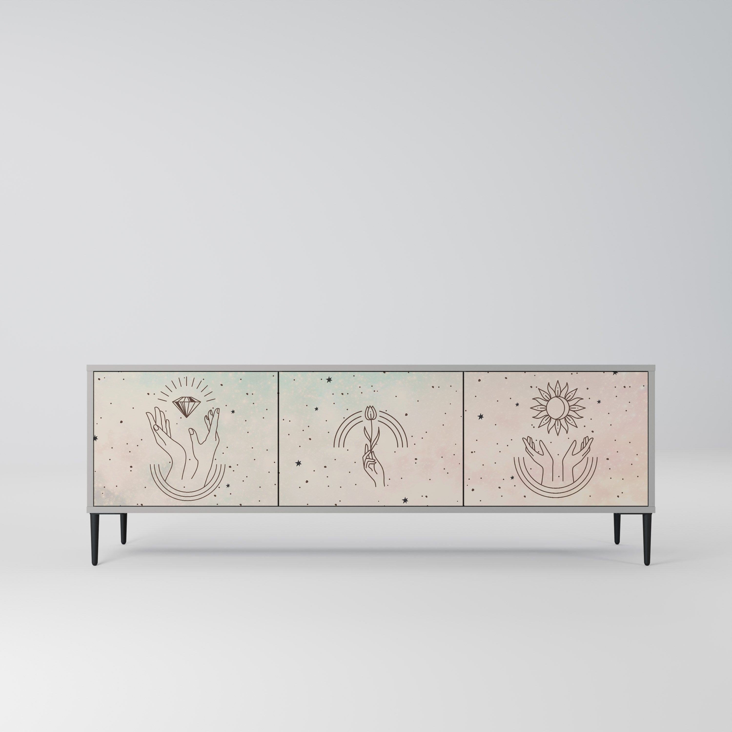 DELICATE BEAUTY 3-Door TV Stand in Grey Finish