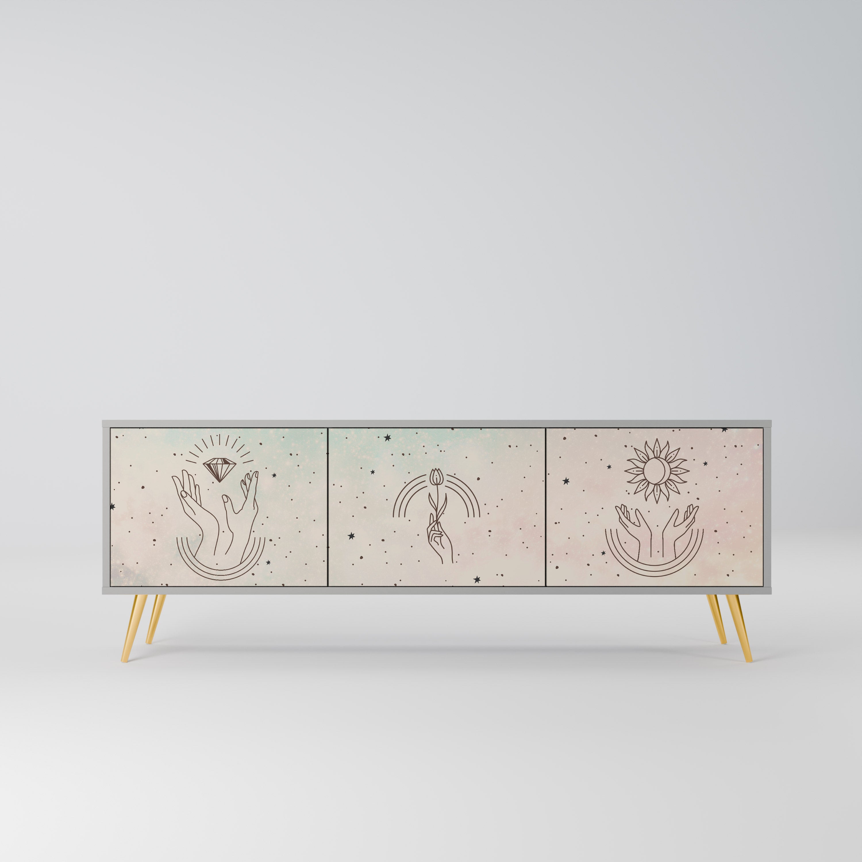 DELICATE BEAUTY 3-Door TV Stand in Grey Finish