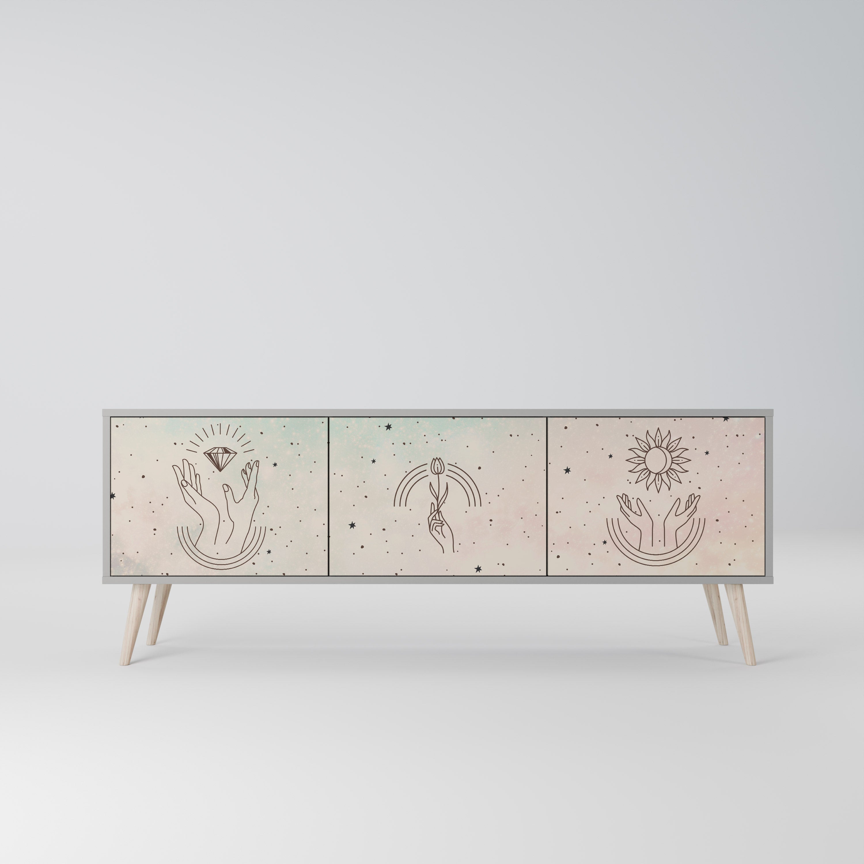 DELICATE BEAUTY 3-Door TV Stand in Grey Finish