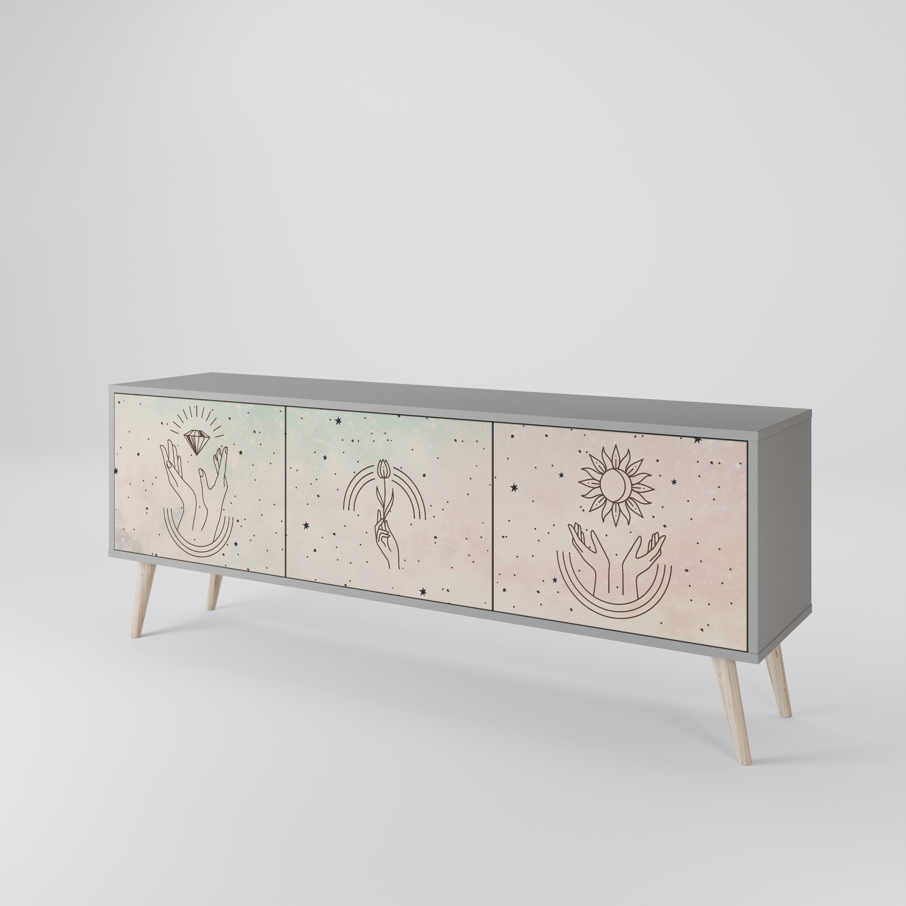 DELICATE BEAUTY 3-Door TV Stand in Grey Finish