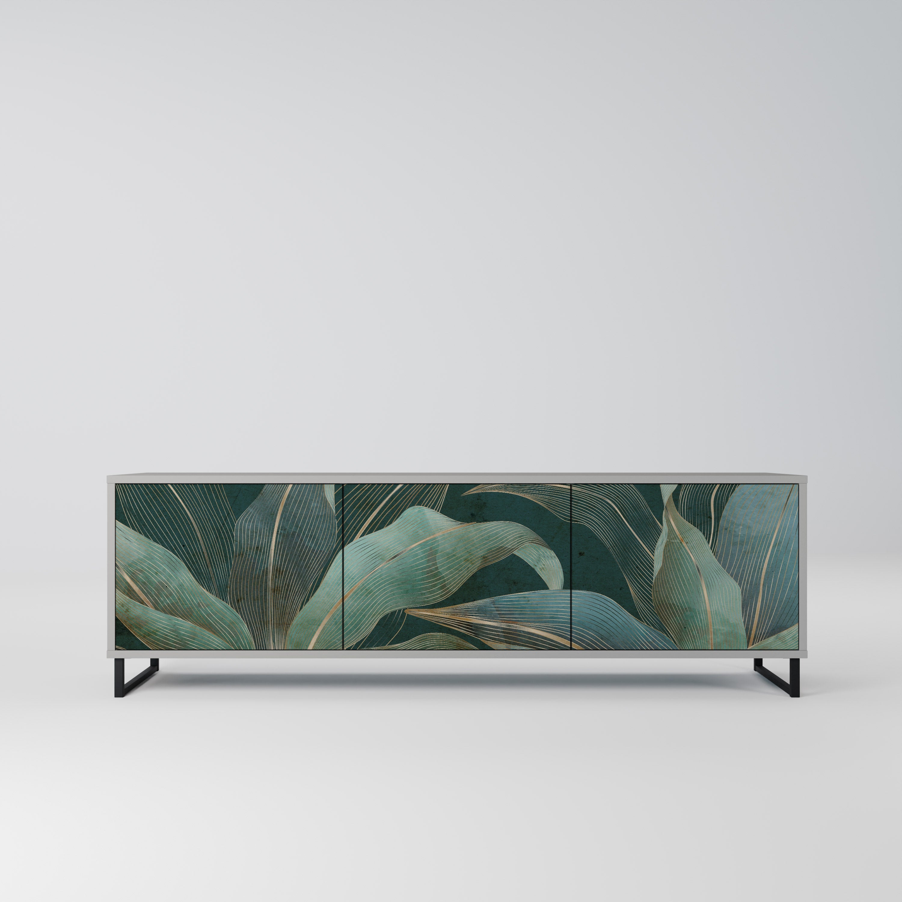 ROYAL GREEN 3-Door TV Stand in Grey Finish