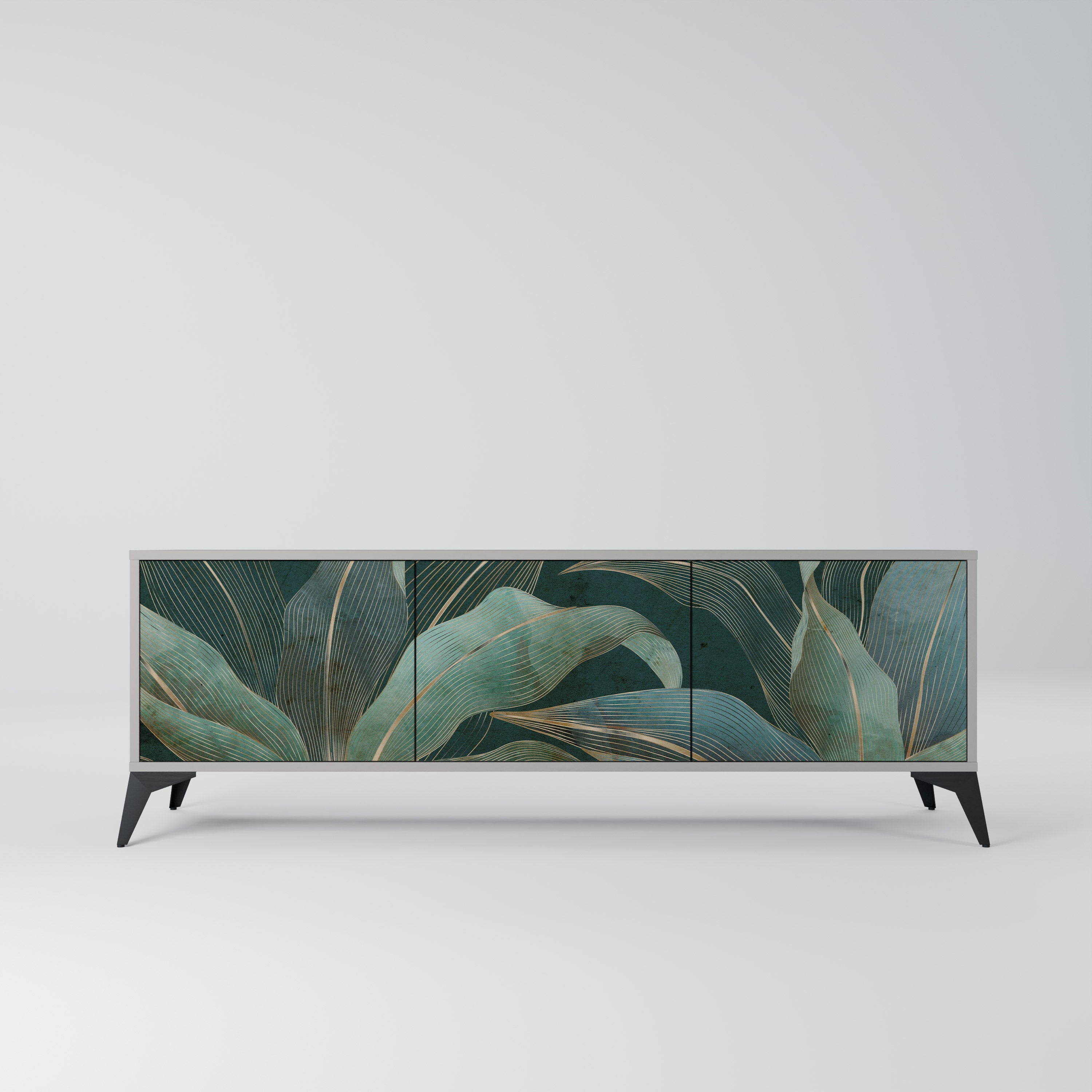 ROYAL GREEN 3-Door TV Stand in Grey Finish