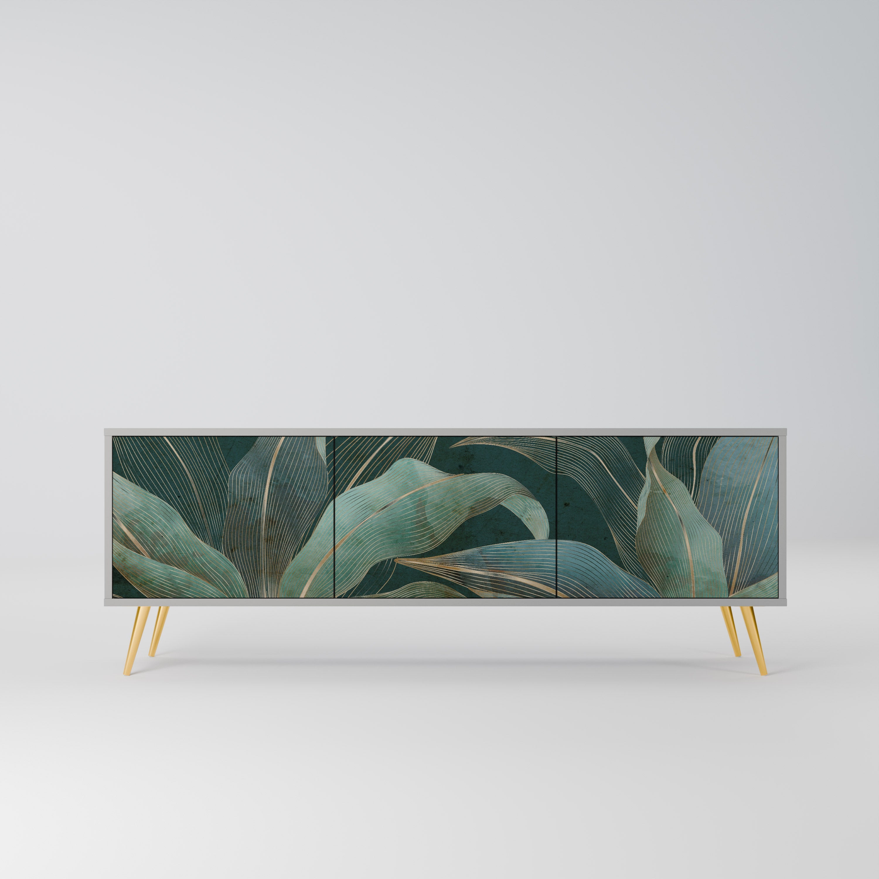 ROYAL GREEN 3-Door TV Stand in Grey Finish