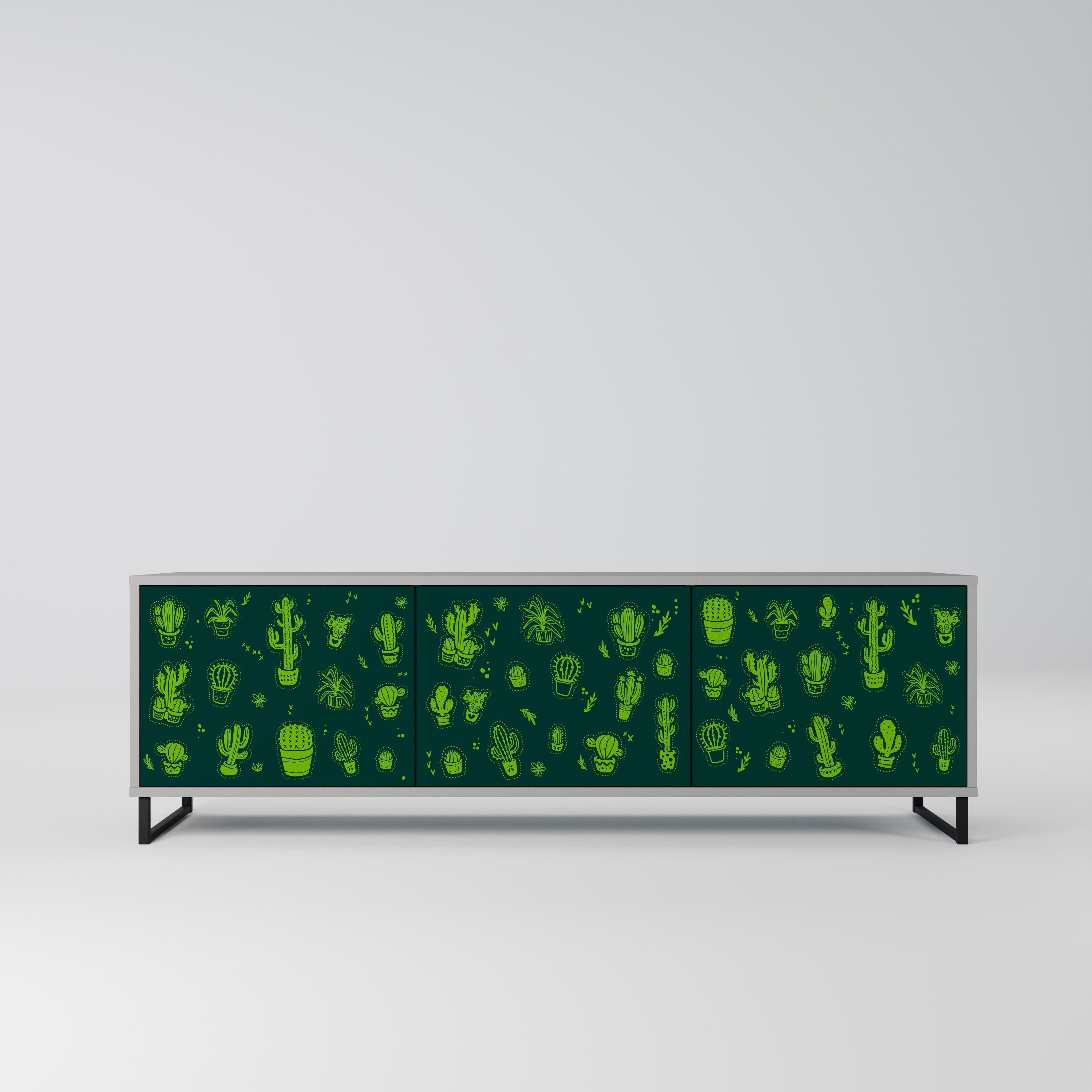 DESERT GREEN 3-Door TV Stand in Grey Finish