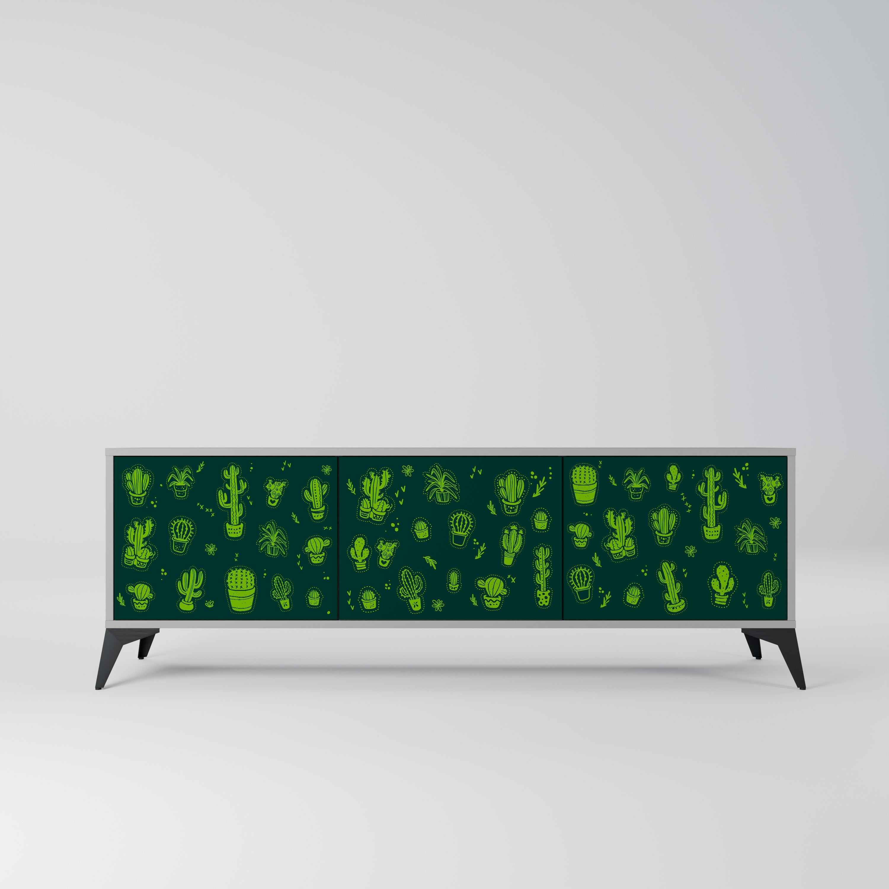 DESERT GREEN 3-Door TV Stand in Grey Finish