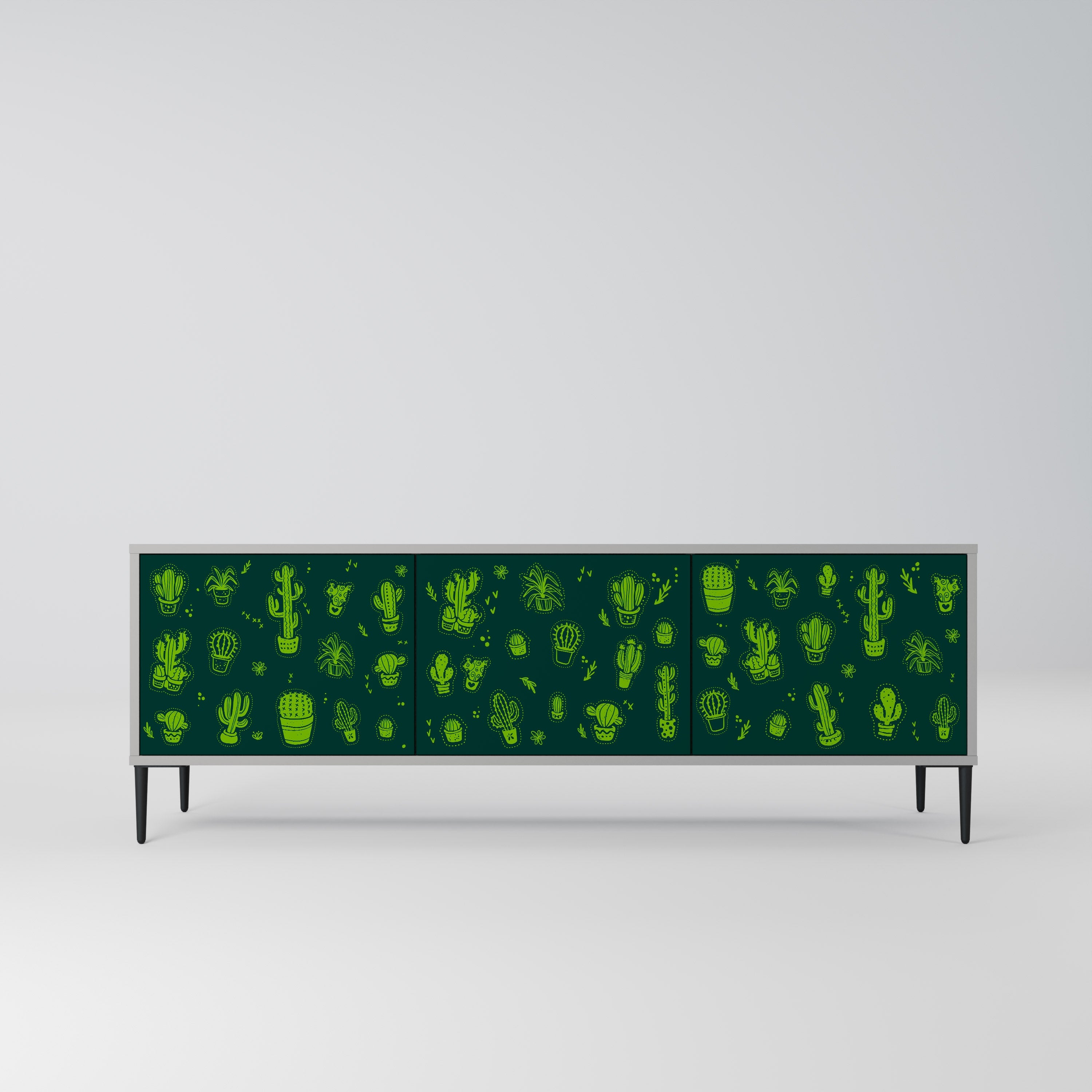 DESERT GREEN 3-Door TV Stand in Grey Finish