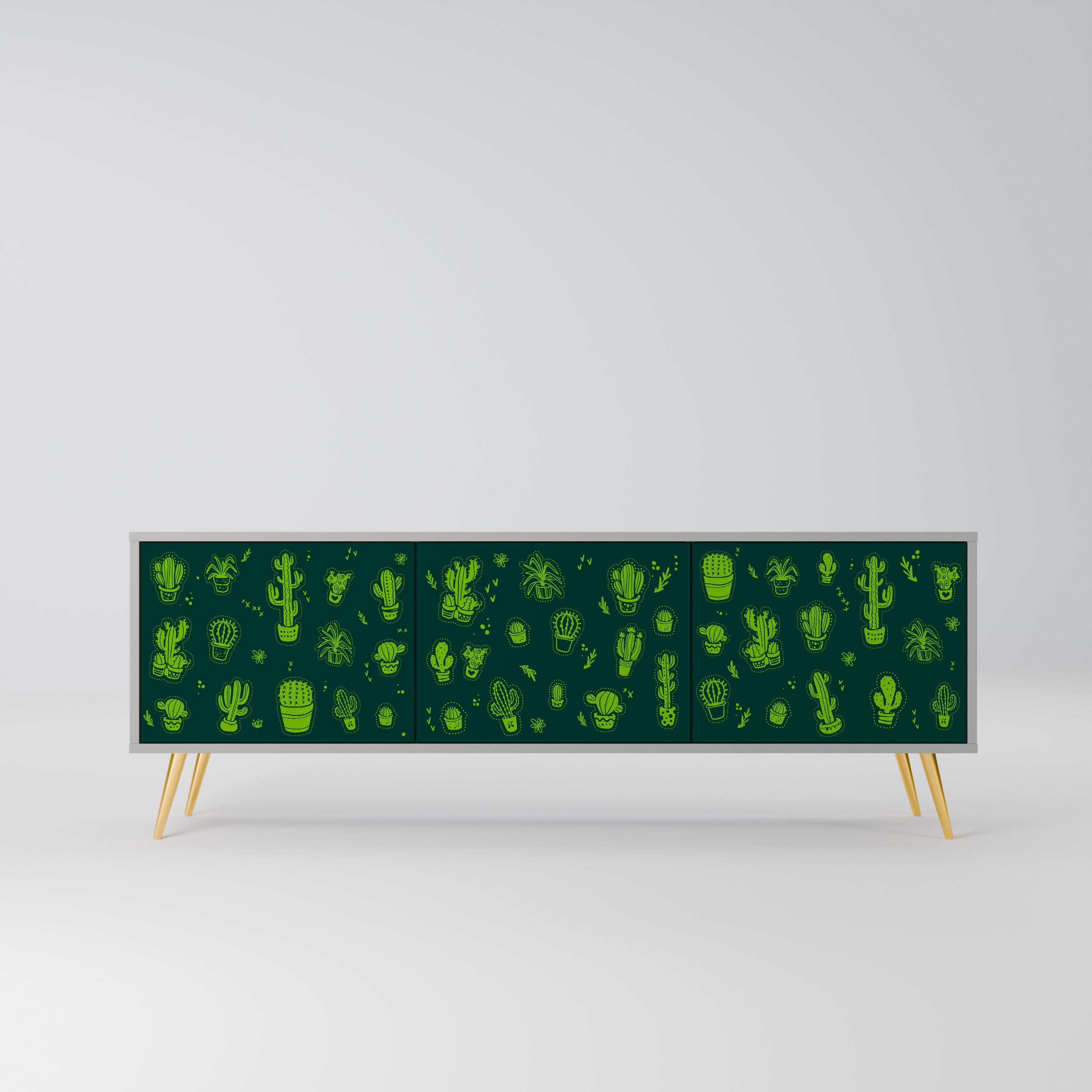 DESERT GREEN 3-Door TV Stand in Grey Finish