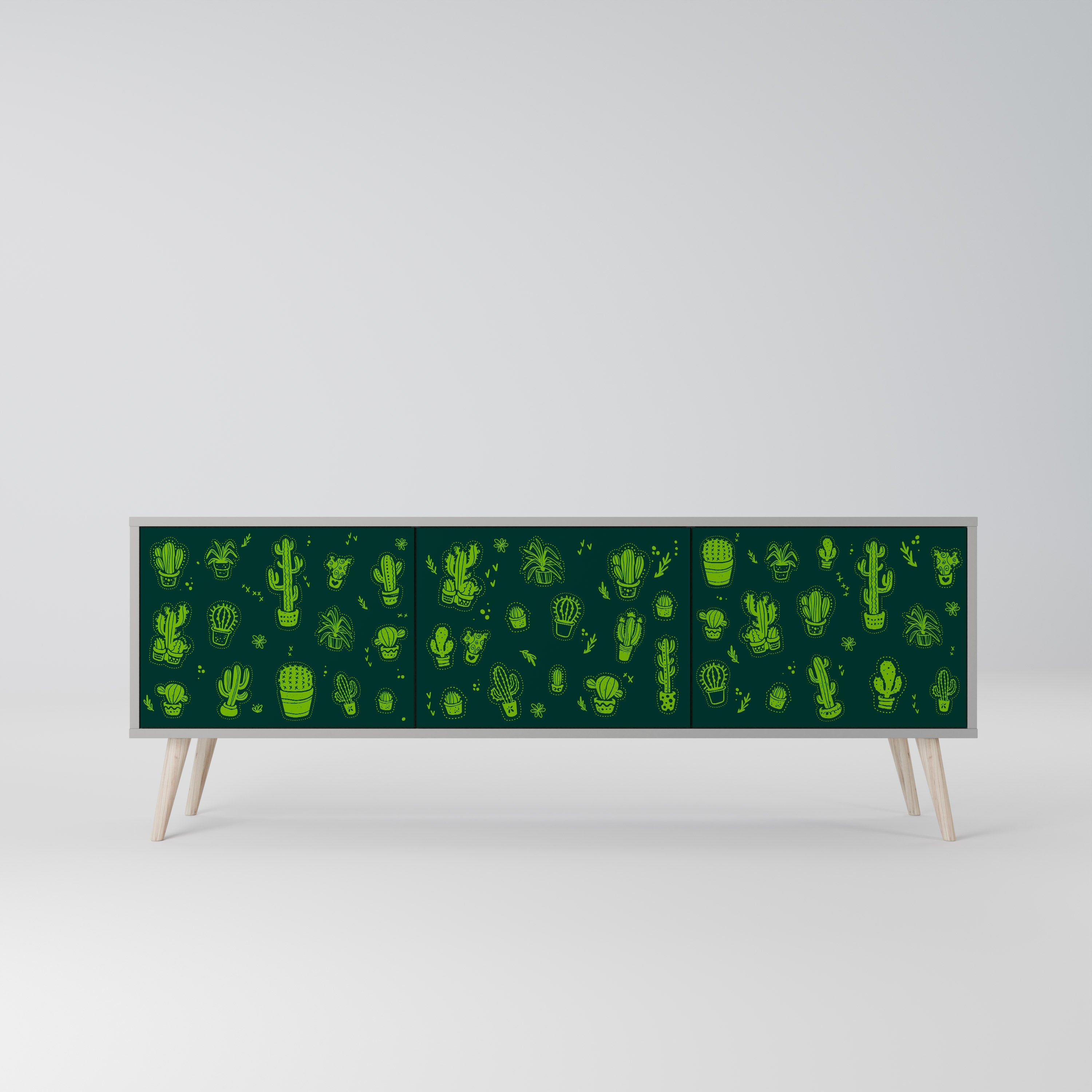 DESERT GREEN 3-Door TV Stand in Grey Finish