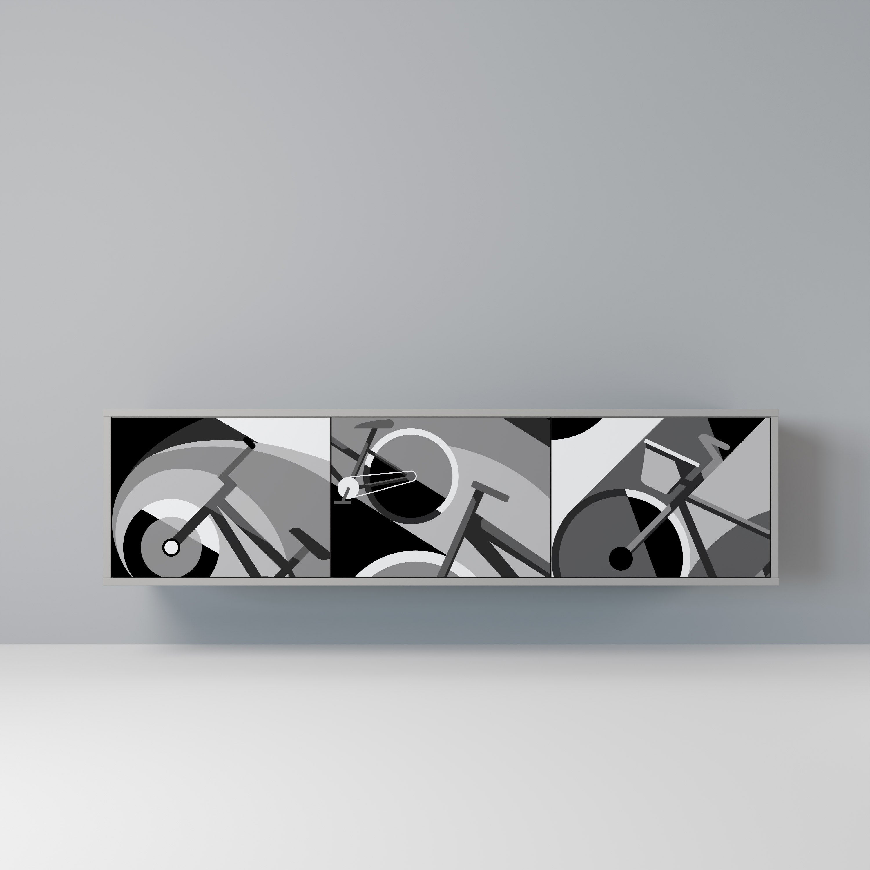 BIKE ENERGY 3-Door TV Stand in Grey Finish