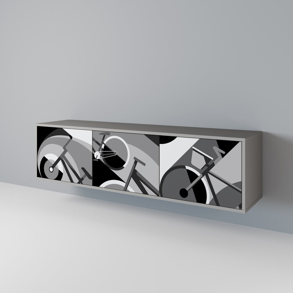 BIKE ENERGY 3-Door TV Stand in Grey Finish